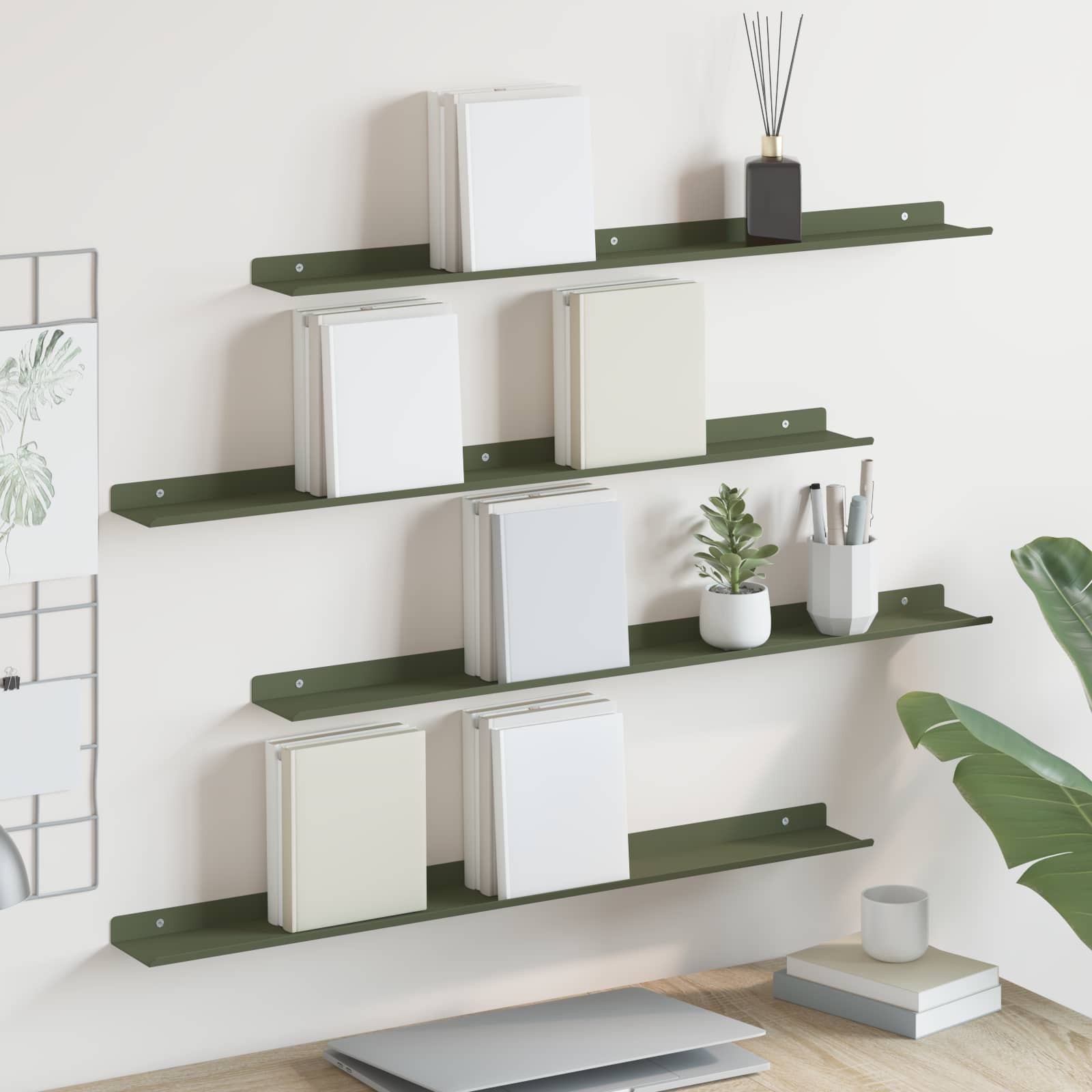 vidaXL Schwebendes Regal 4 pcs Olive Grün 80 x 9 x 2,5 cm Stahl
