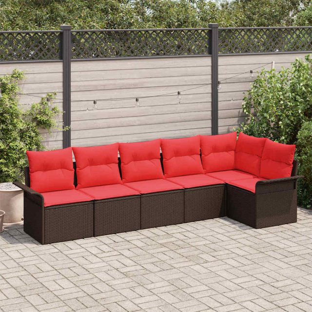 vidaXL Gartensofa-set mit Kissen 6 pcs Braun Poly-Rattan