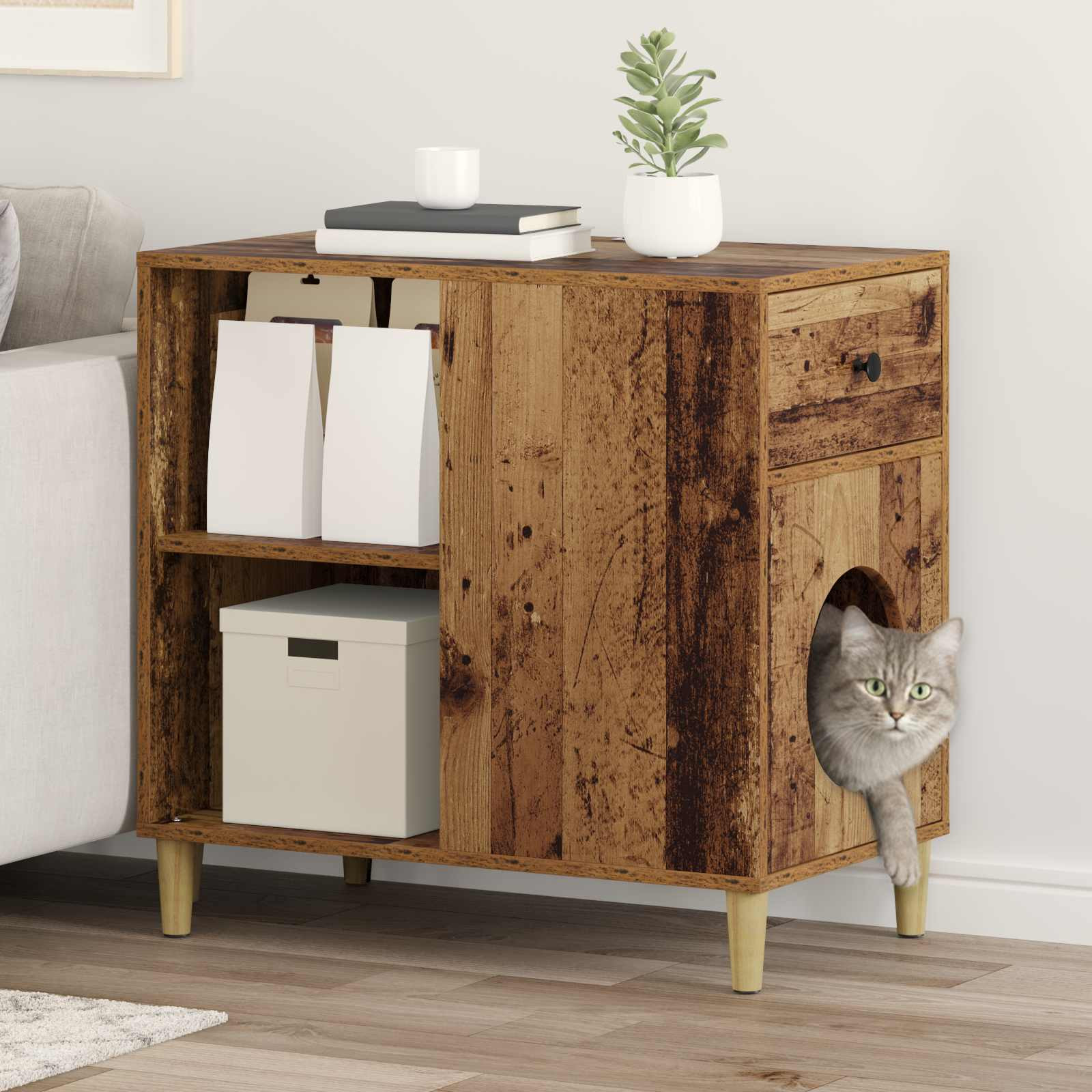vidaXL Katzenhaus Altholz 72 x 42,5 x 70 cm Holzwerkstoff