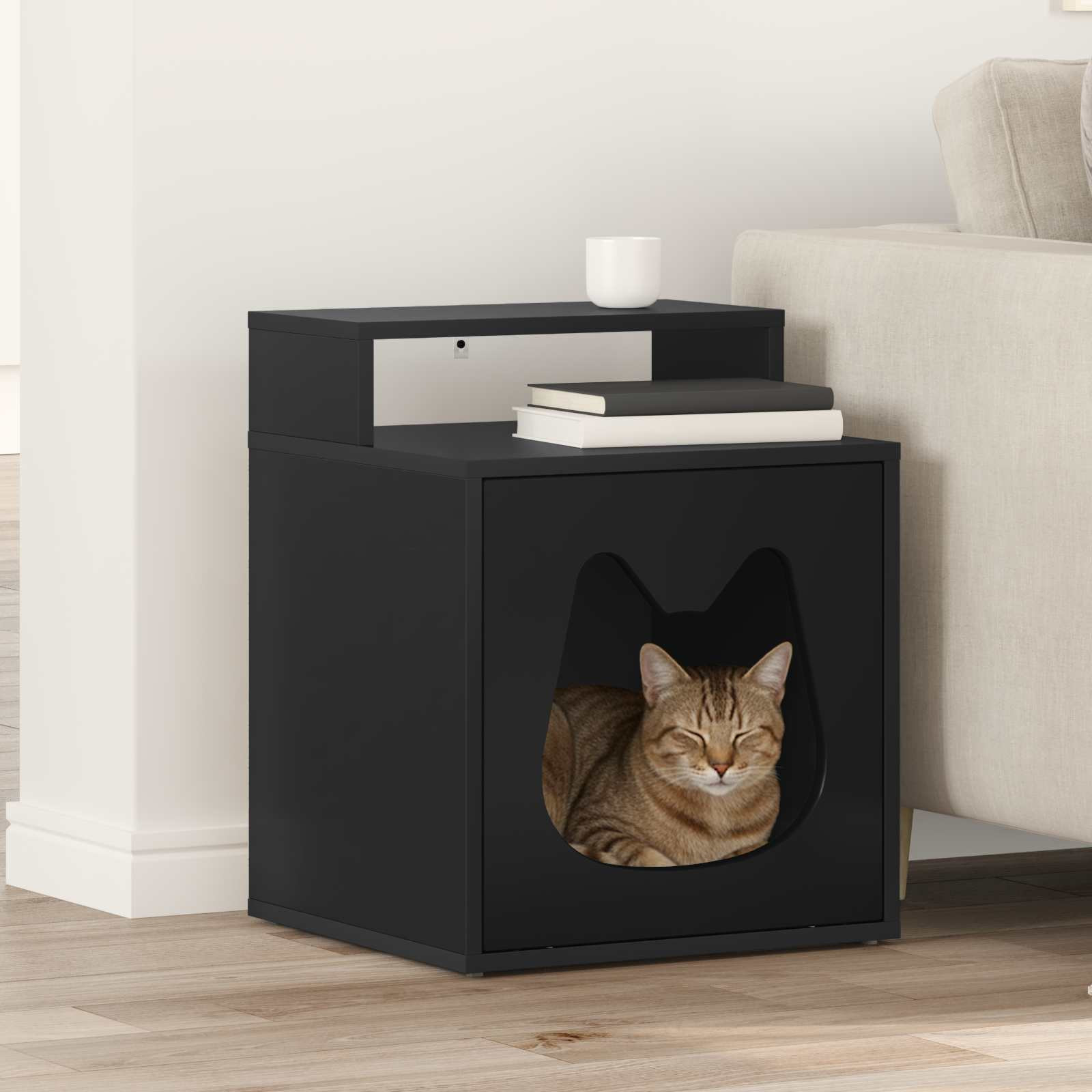 vidaXL Katzenhaus Schwarz 42,5 x 40 x 53,5 cm Holzwerkstoff