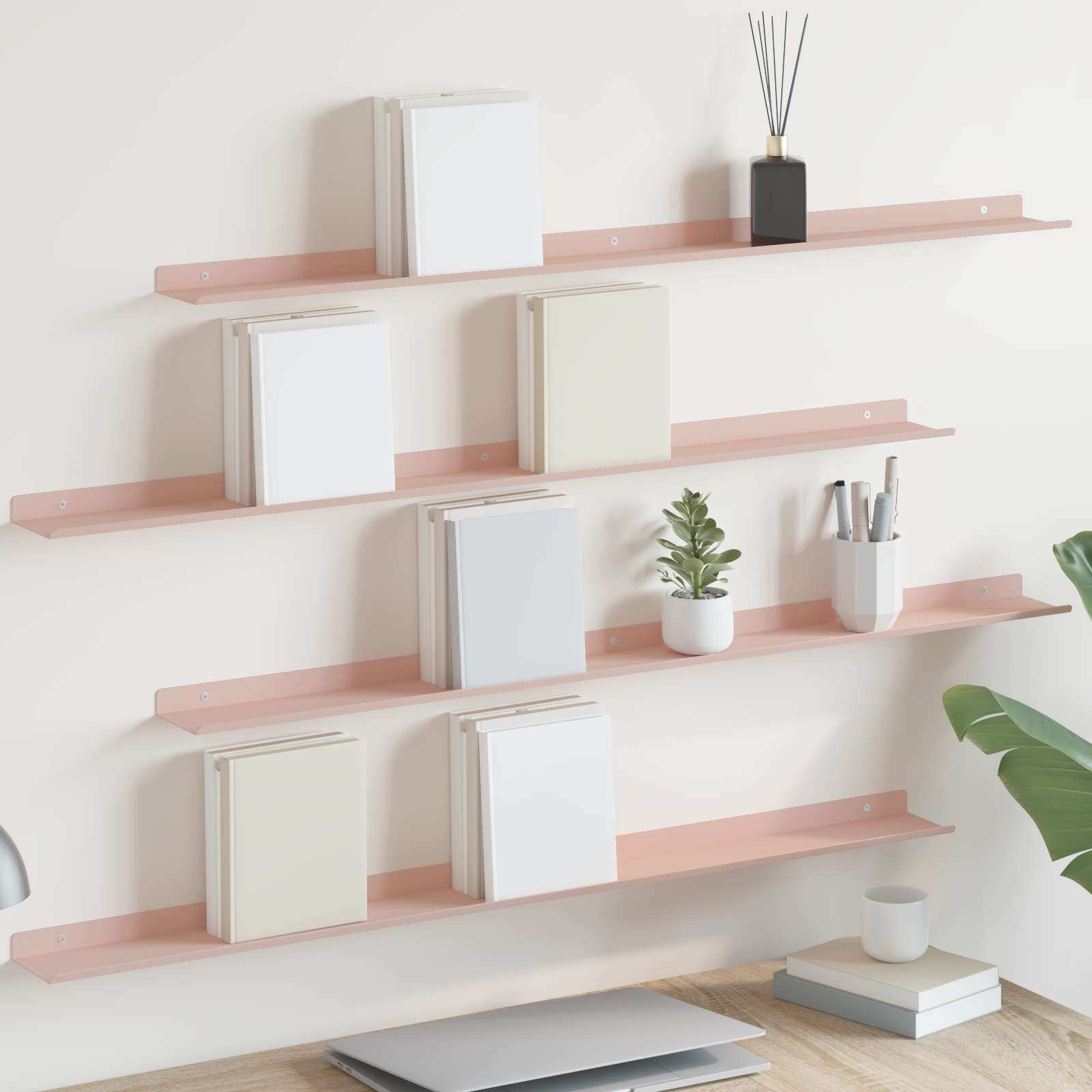 vidaXL Schwebendes Regal 4 pcs Rosa 100 x 9 x 2,5 cm Stahl