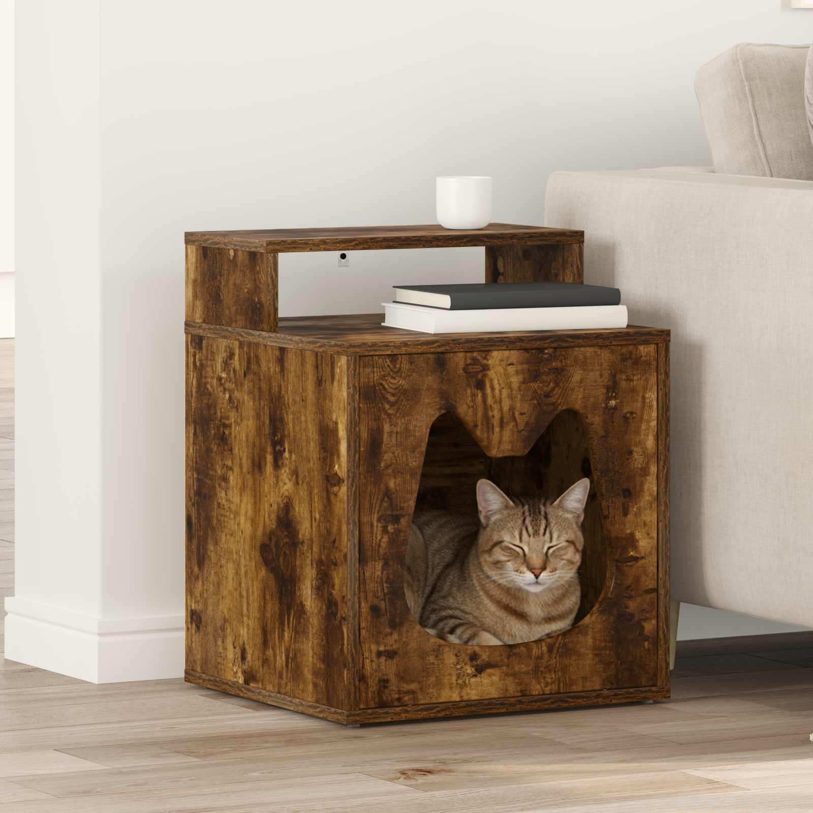 vidaXL Katzenhaus Geräucherte Eiche 42,5 x 40 x 53,5 cm Holzwerkstoff