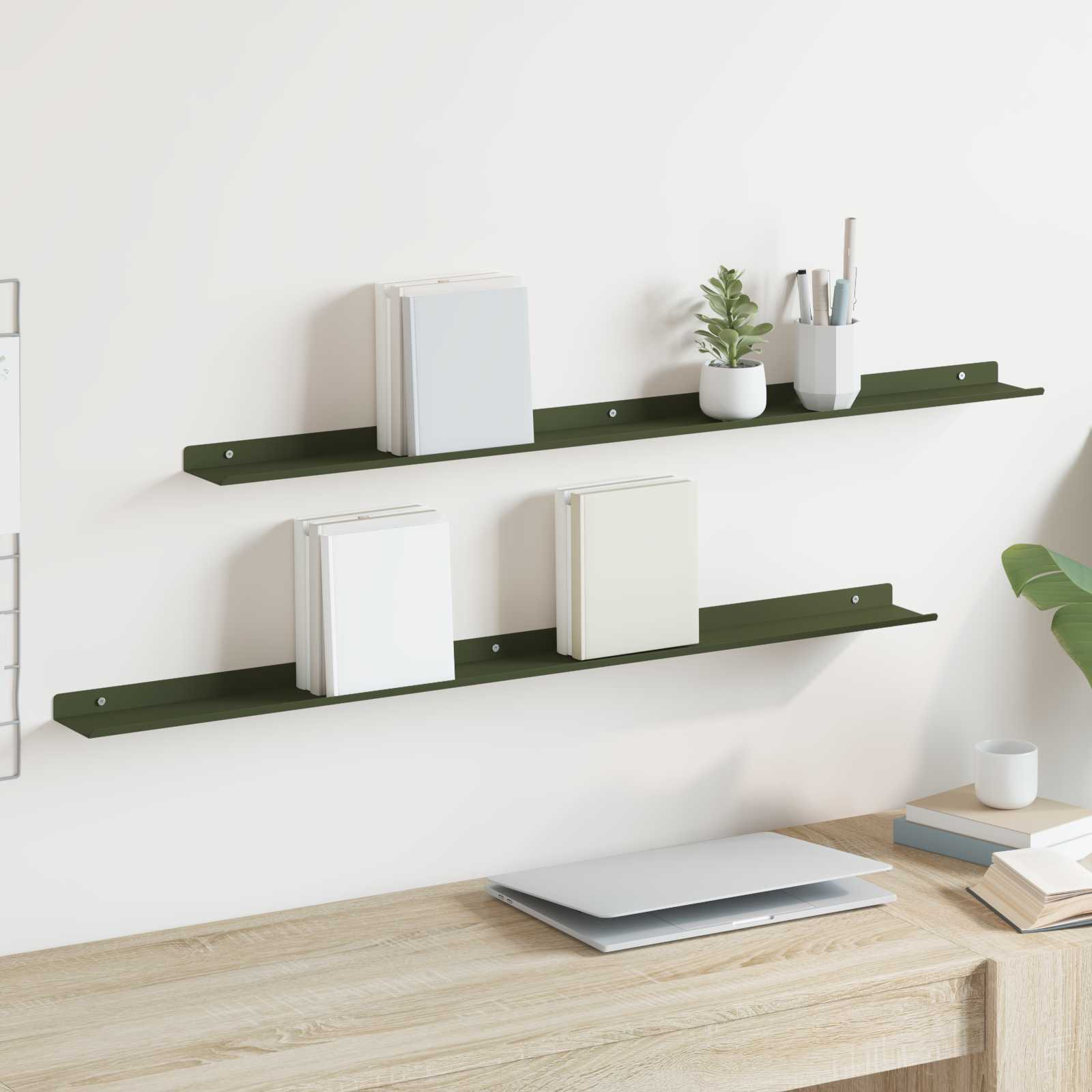 vidaXL Schwebendes Regal 2 pcs Olive Grün 100 x 9 x 2,5 cm Stahl