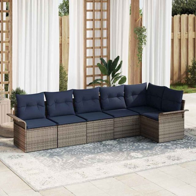 vidaXL Gartensofa-set mit Kissen 6 pcs Grau Poly-Rattan