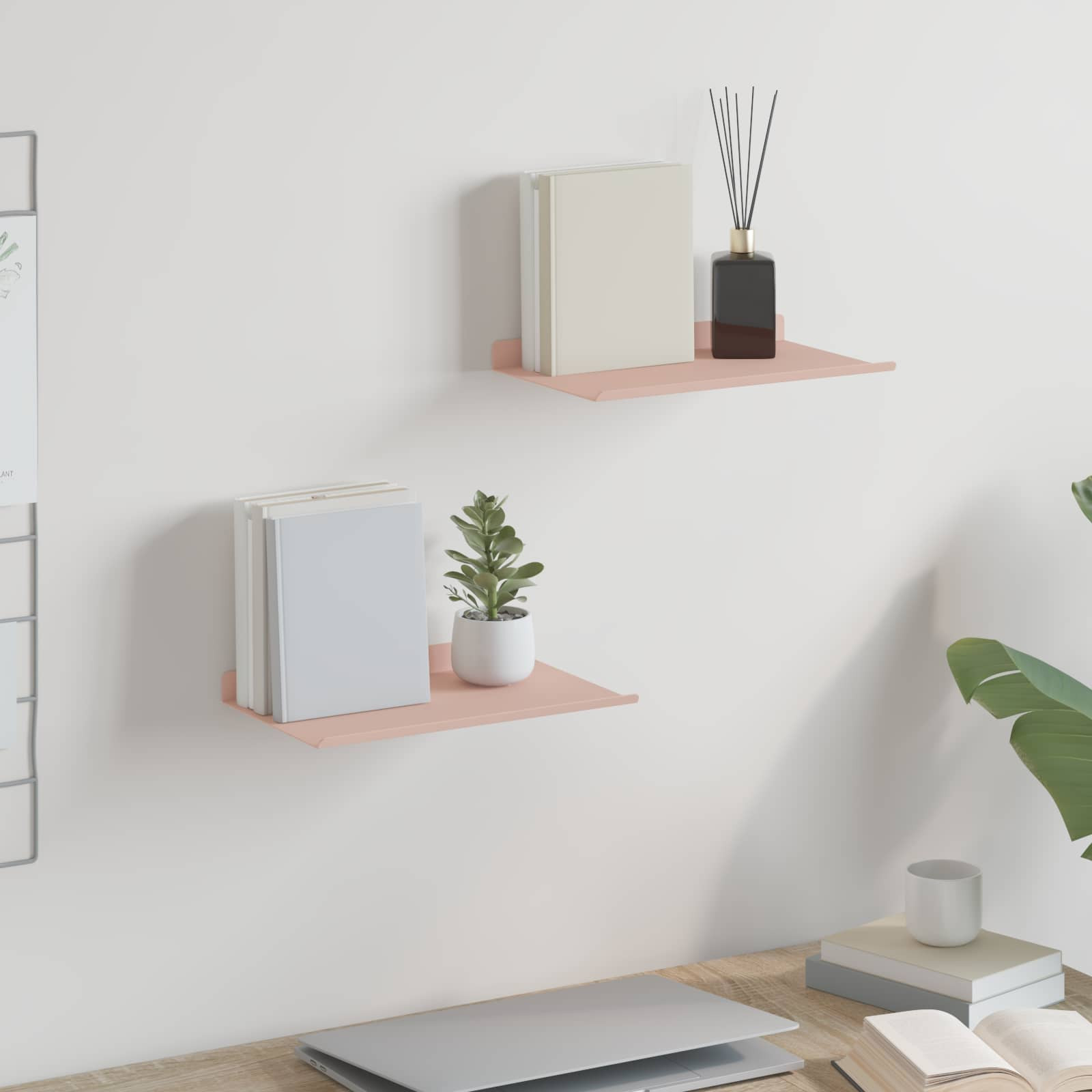 vidaXL Schwebendes Regal 2 pcs Rosa 30 x 18 x 2,5 cm Stahl