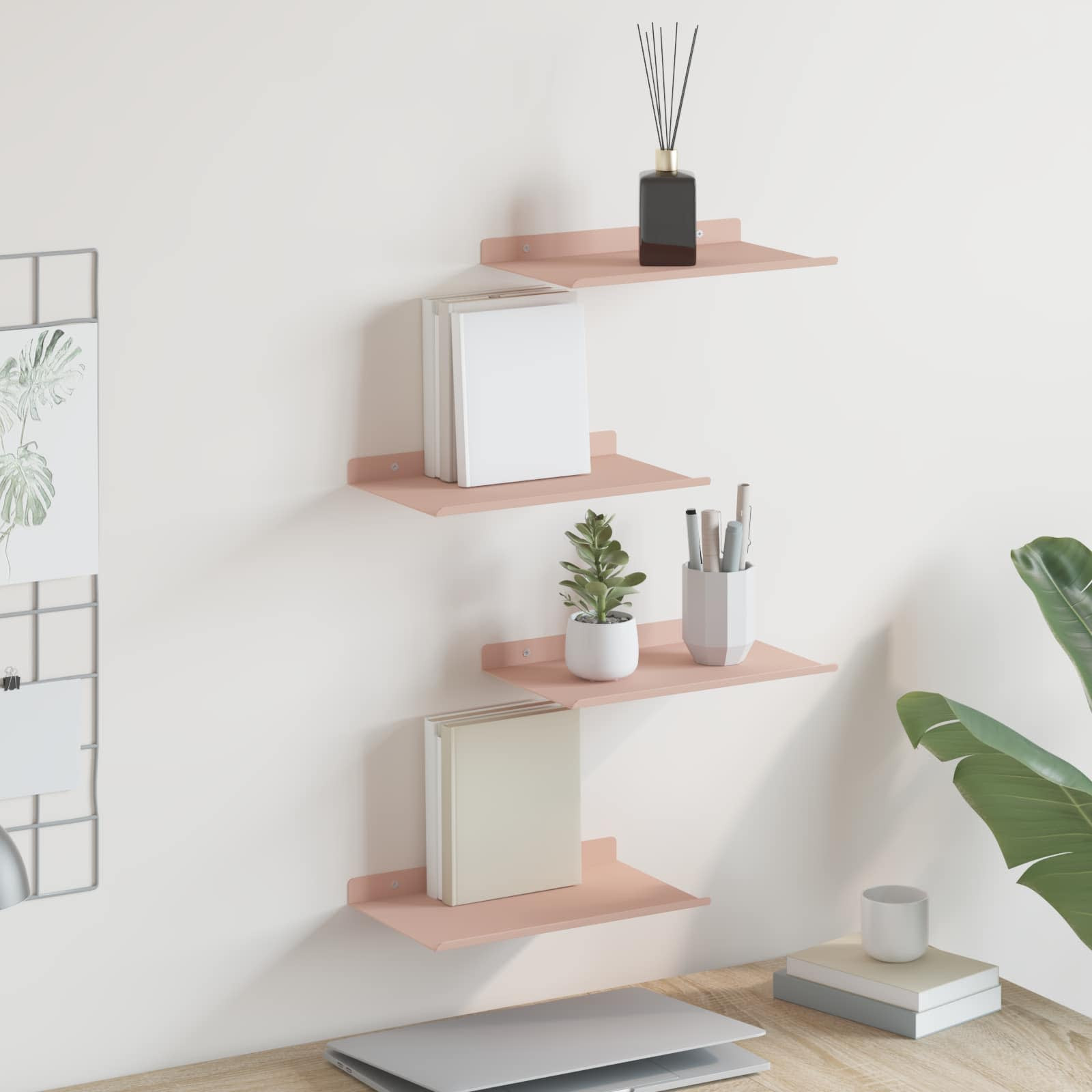 vidaXL Schwebendes Regal 4 pcs Rosa 30 x 18 x 2,5 cm Stahl