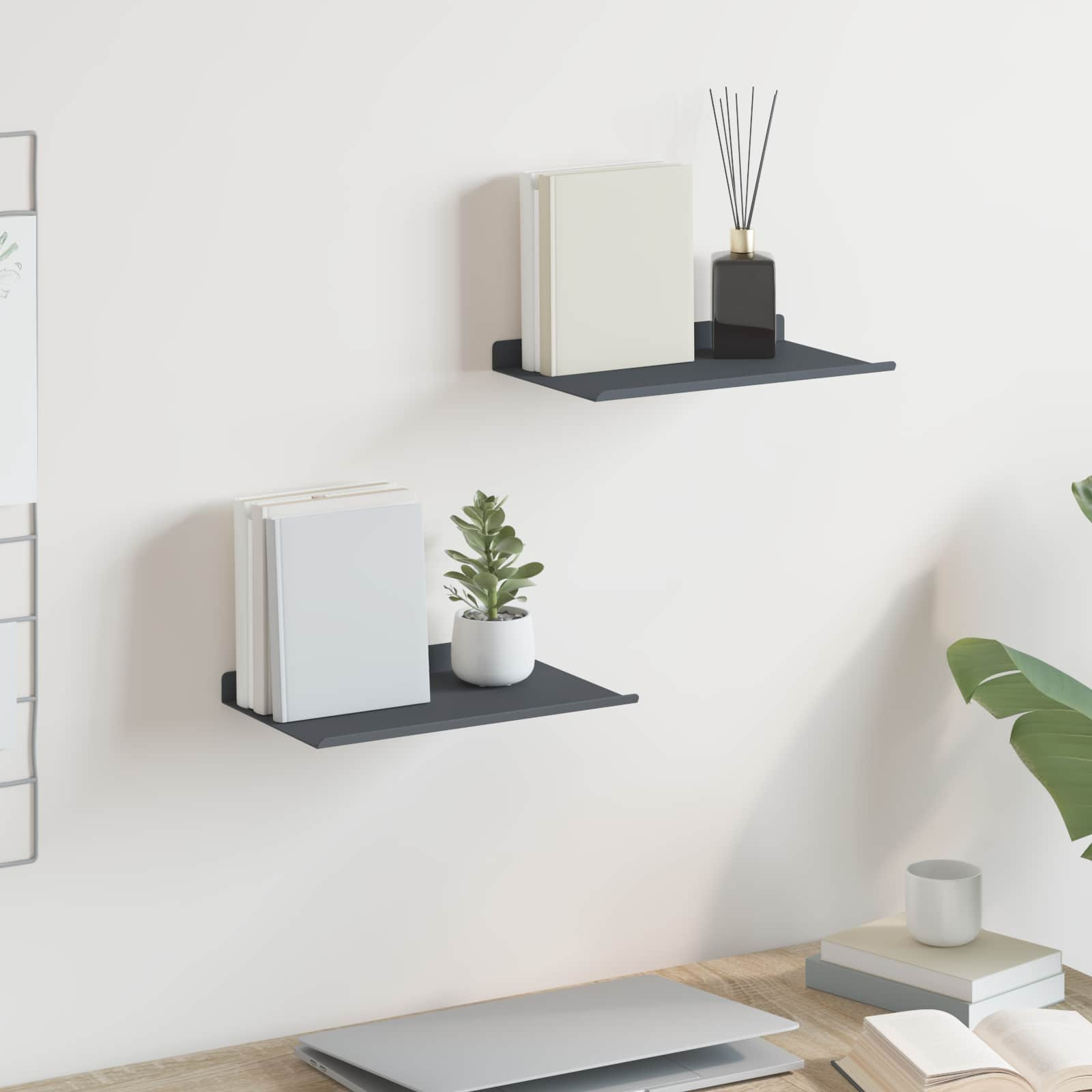 vidaXL Schwebendes Regal 2 pcs Anthrazit 30 x 18 x 2,5 cm Stahl
