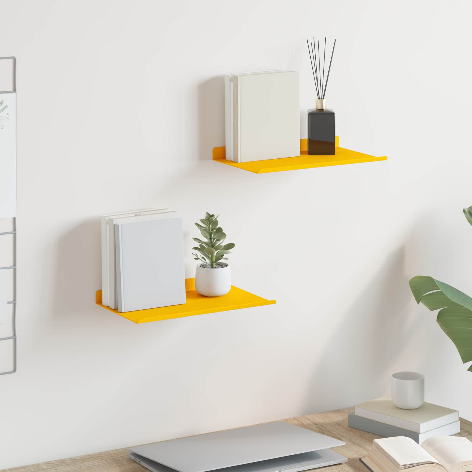 vidaXL Schwebendes Regal 2 pcs Senfgelb 30 x 18 x 2,5 cm Stahl