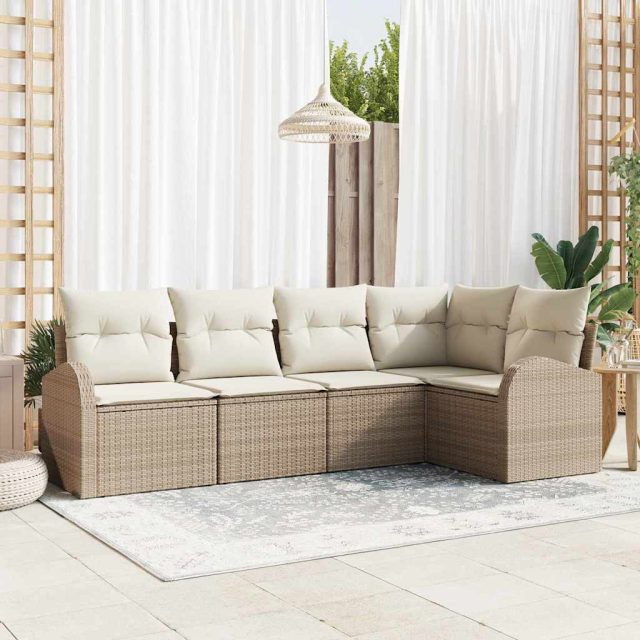 vidaXL Sofa Set mit Kissen 5 pcs Beige Polyester