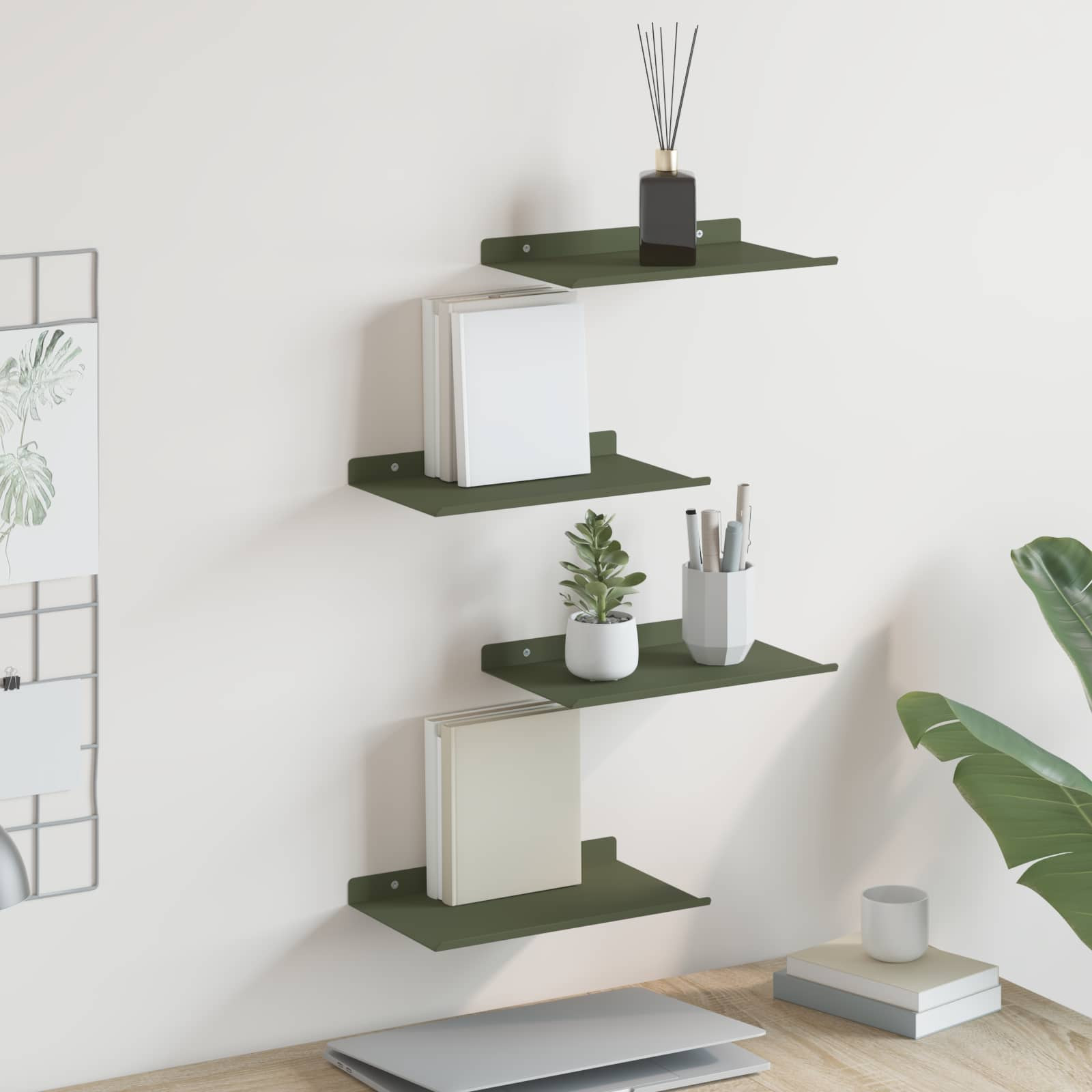 vidaXL Schwebendes Regal 4 pcs Olive Grün 30 x 18 x 2,5 cm Stahl