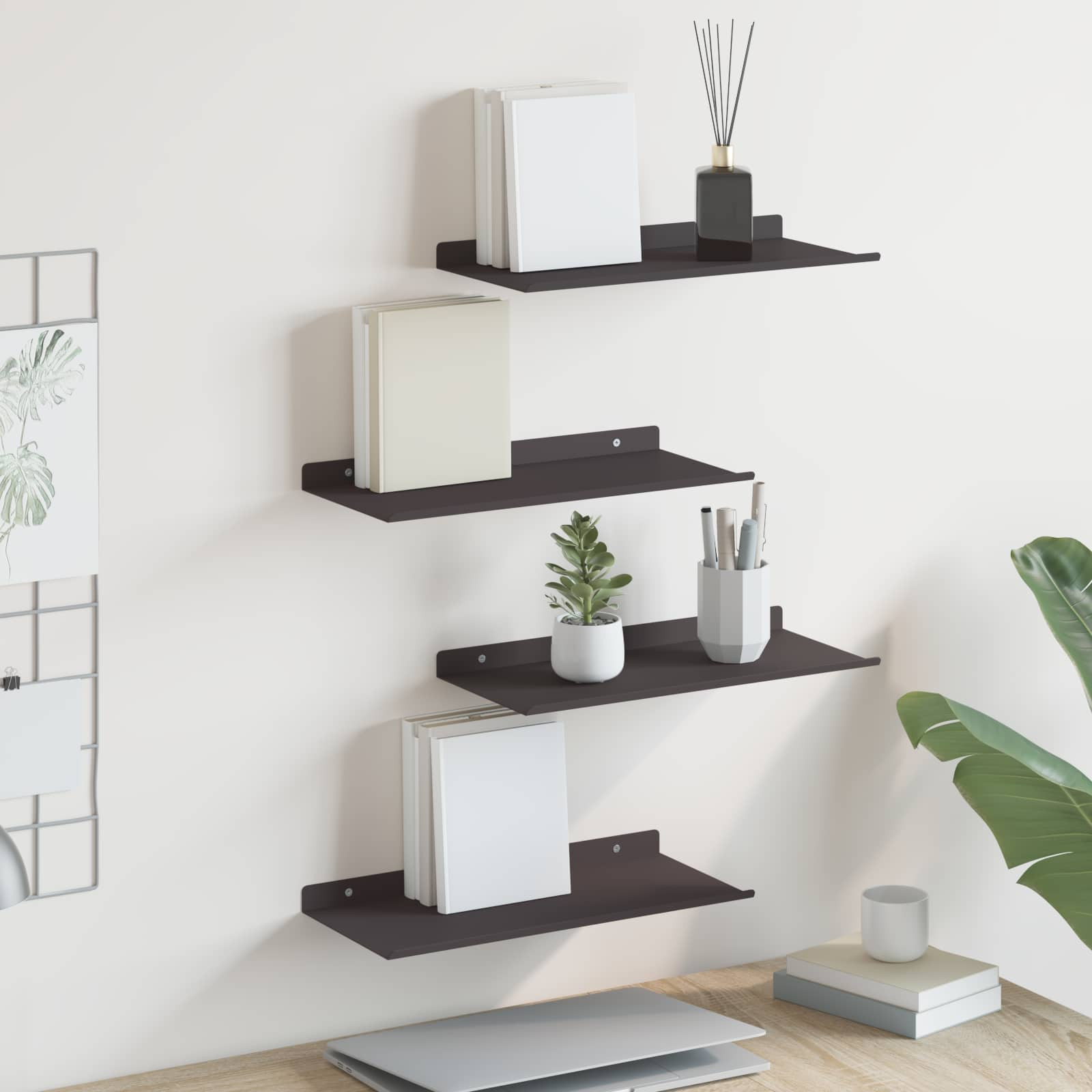 vidaXL Schwebendes Regal 4 pcs Schwarz 40 x 18 x 2,5 cm Stahl