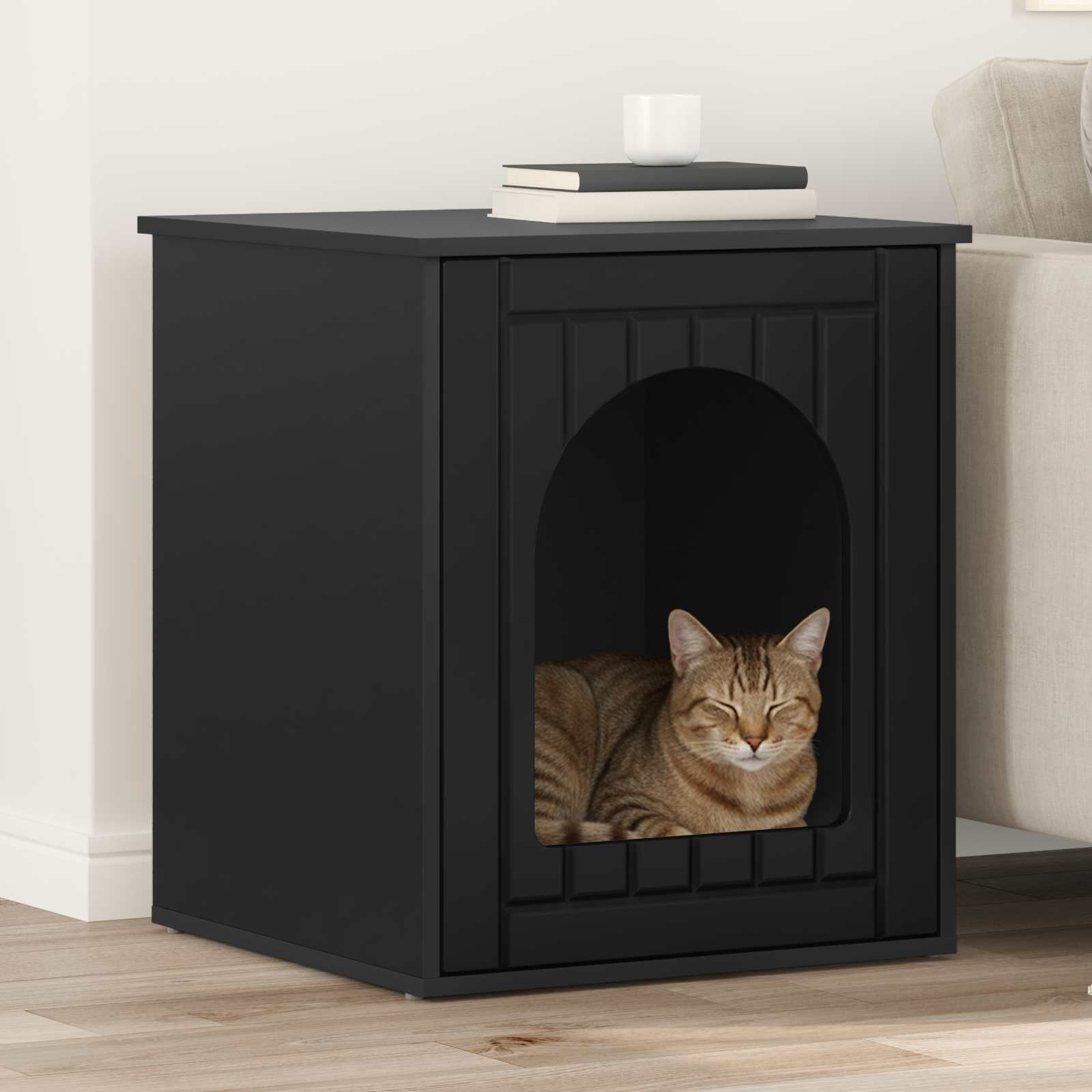 vidaXL Katzenhaus Schwarz 53 x 52 x 62 cm Holzwerkstoff