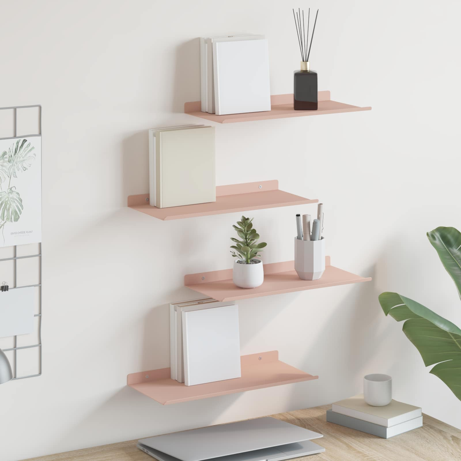 vidaXL Schwebendes Regal 4 pcs Rosa 40 x 18 x 2,5 cm Stahl
