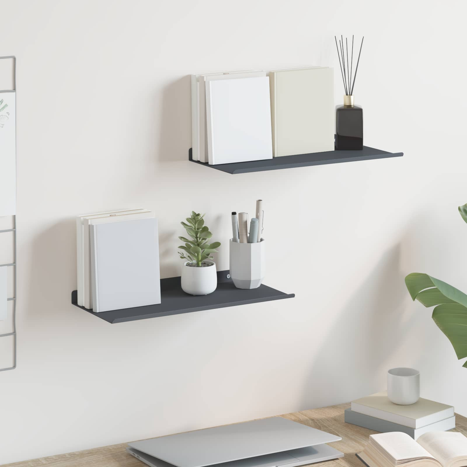 vidaXL Schwebendes Regal 2 pcs Anthrazit 40 x 18 x 2,5 cm Stahl