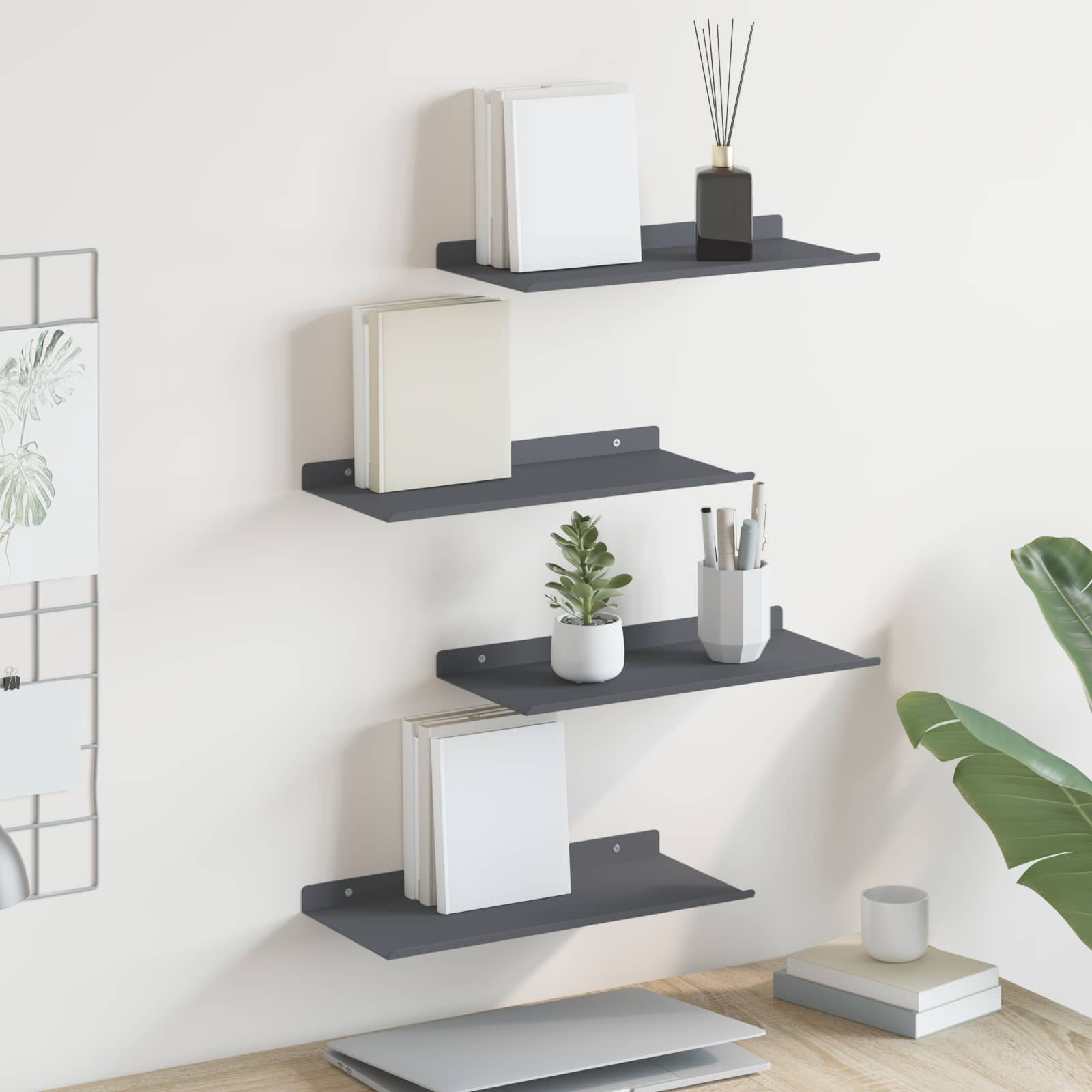 vidaXL Schwebendes Regal 4 pcs Anthrazit 40 x 18 x 2,5 cm Stahl