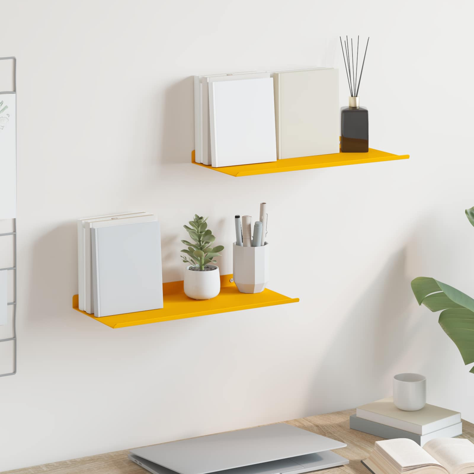 vidaXL Schwebendes Regal 2 pcs Senfgelb 40 x 18 x 2,5 cm Stahl
