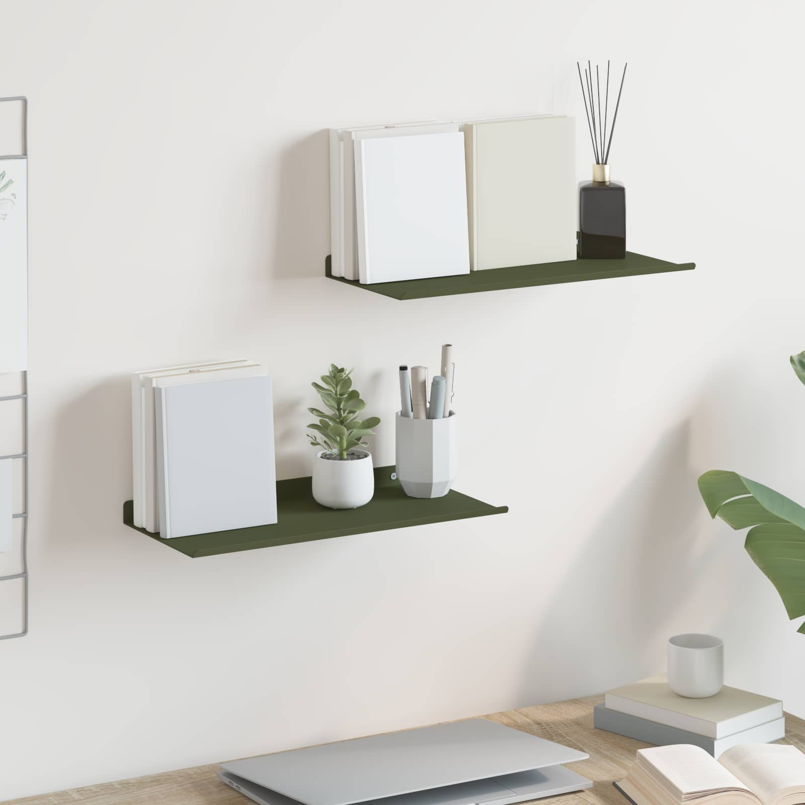 vidaXL Schwebendes Regal 2 pcs Olive Grün 40 x 18 x 2,5 cm Stahl