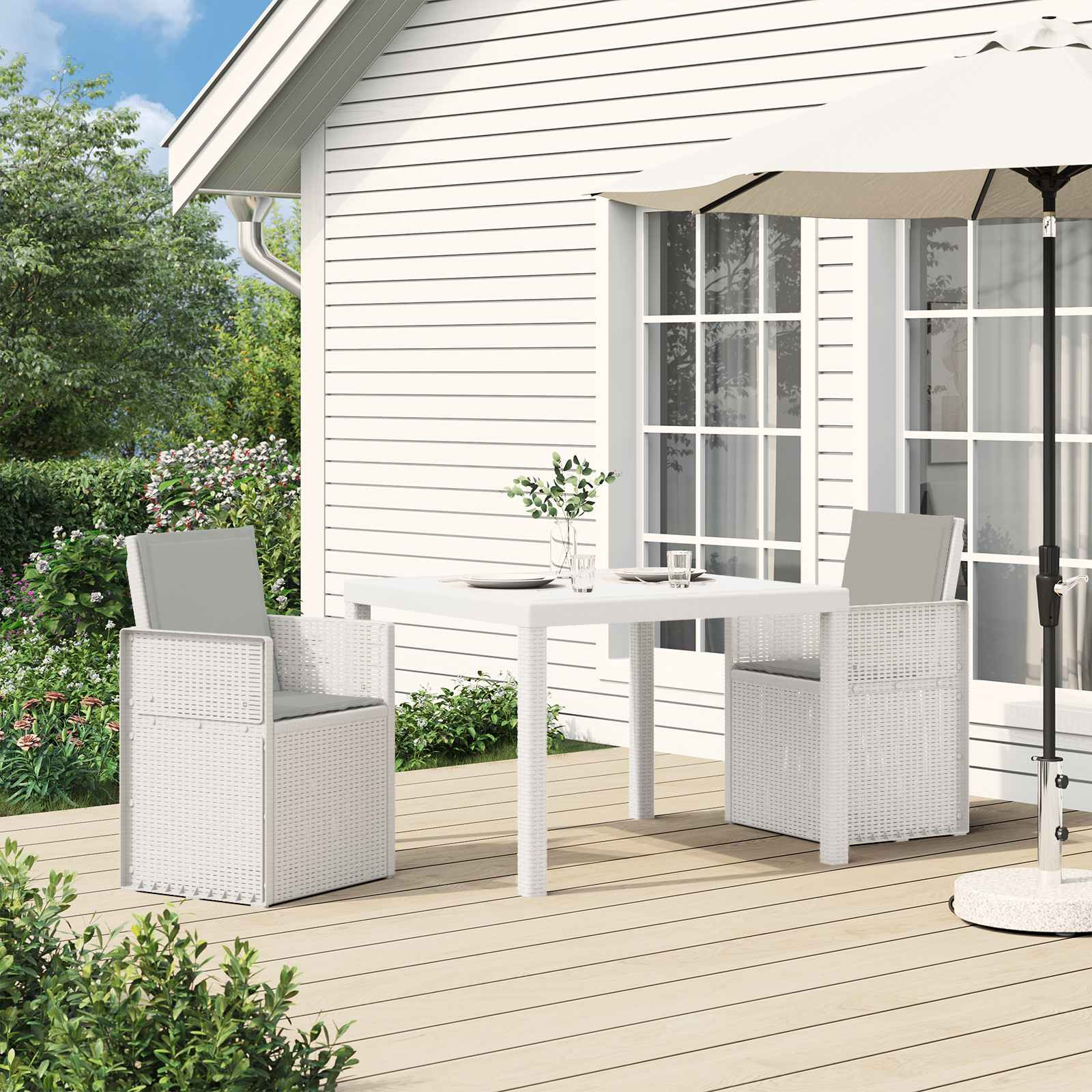 vidaXL Garten Esszimmerstühle 2 pcs Weiß und Hellgrau PP
