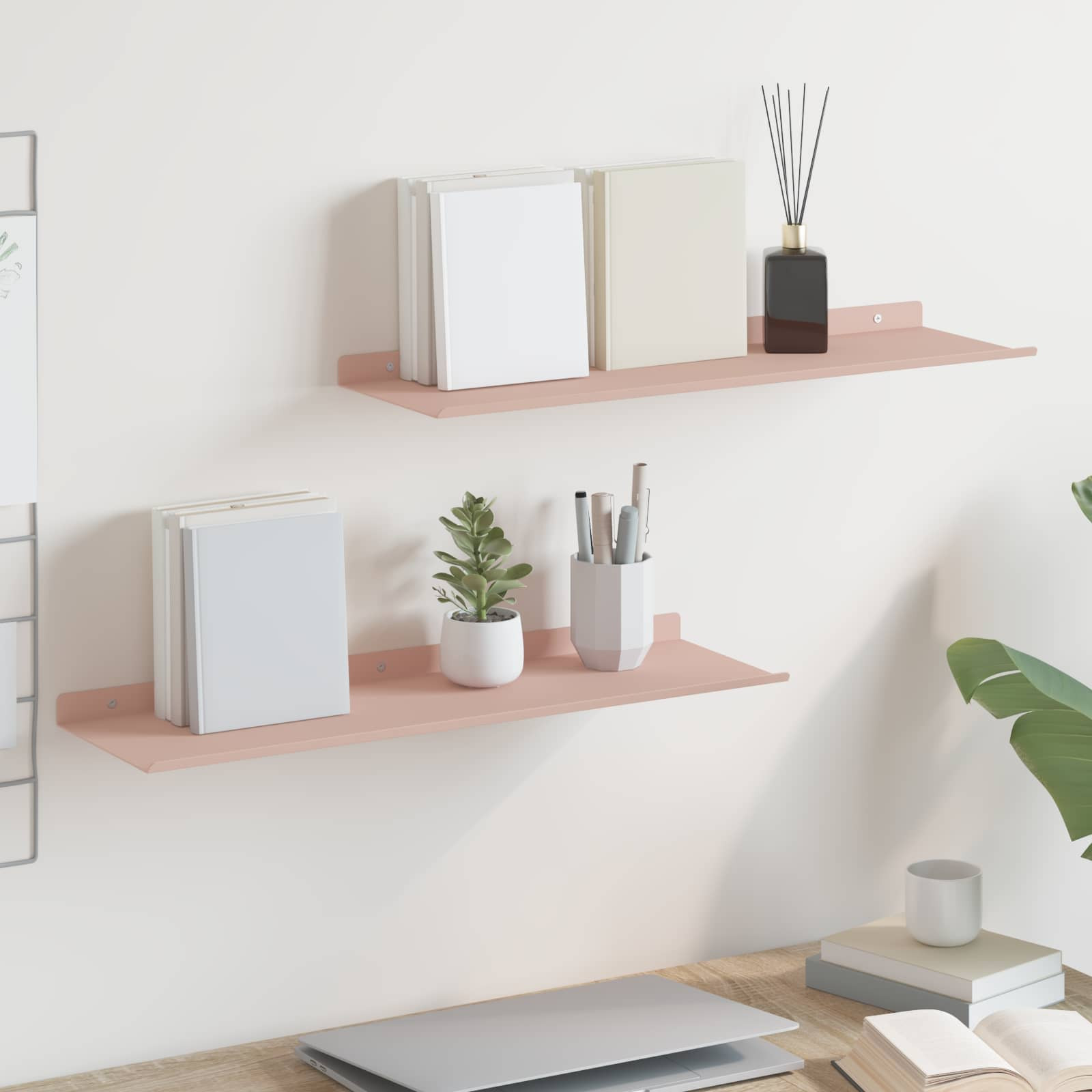 vidaXL Schwebendes Regal 2 pcs Rosa 60 x 18 x 2,5 cm Stahl