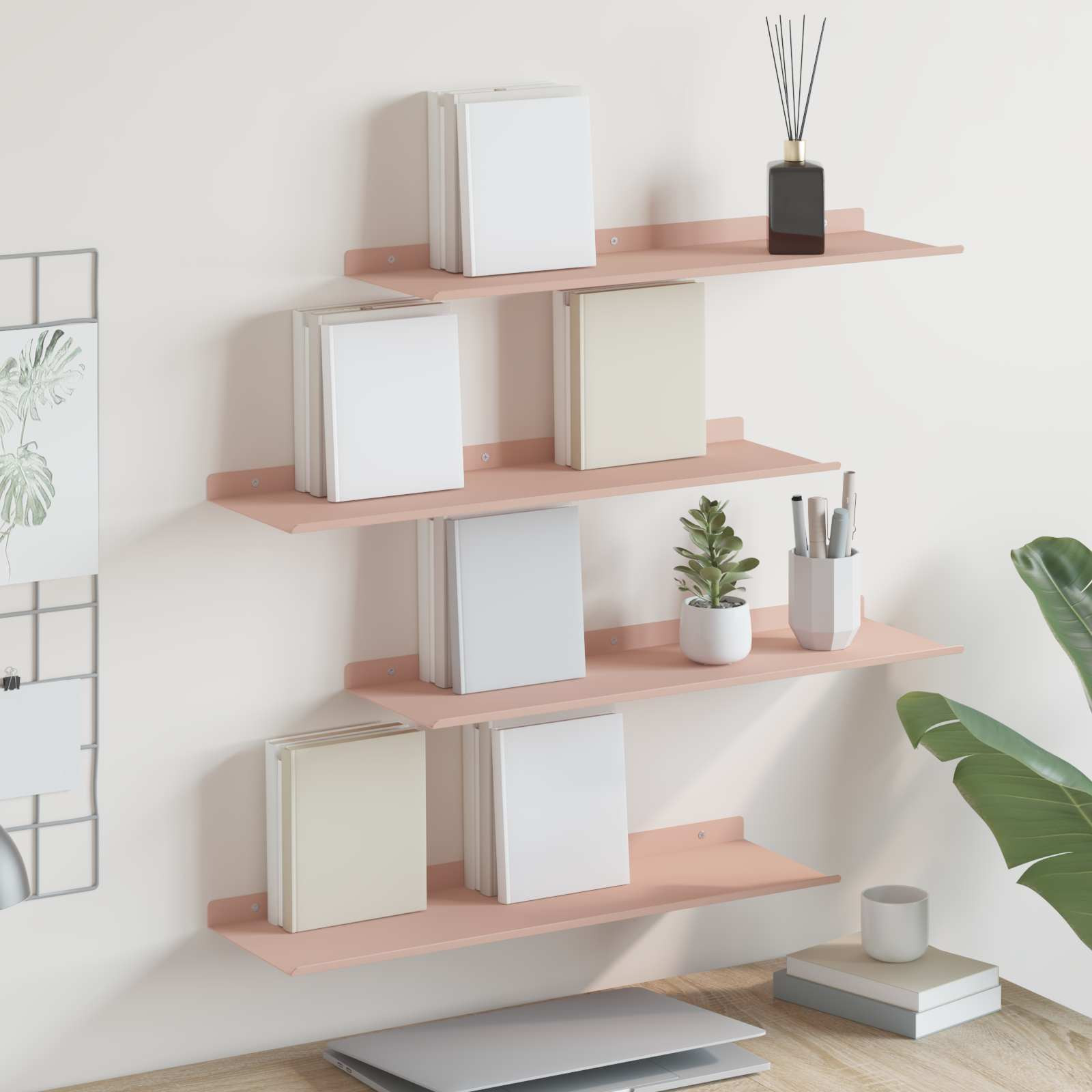 vidaXL Schwebendes Regal 4 pcs Rosa 60 x 18 x 2,5 cm Stahl