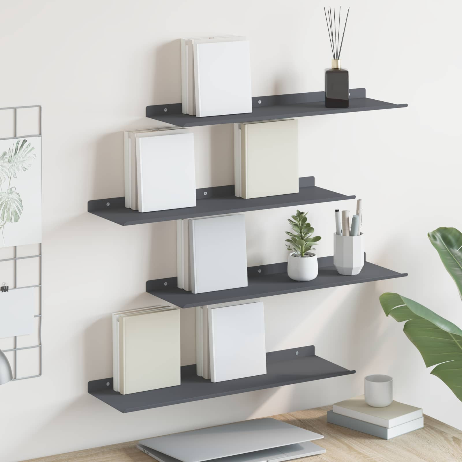 vidaXL Schwebendes Regal 4 pcs Anthrazit 60 x 18 x 2,5 cm Stahl
