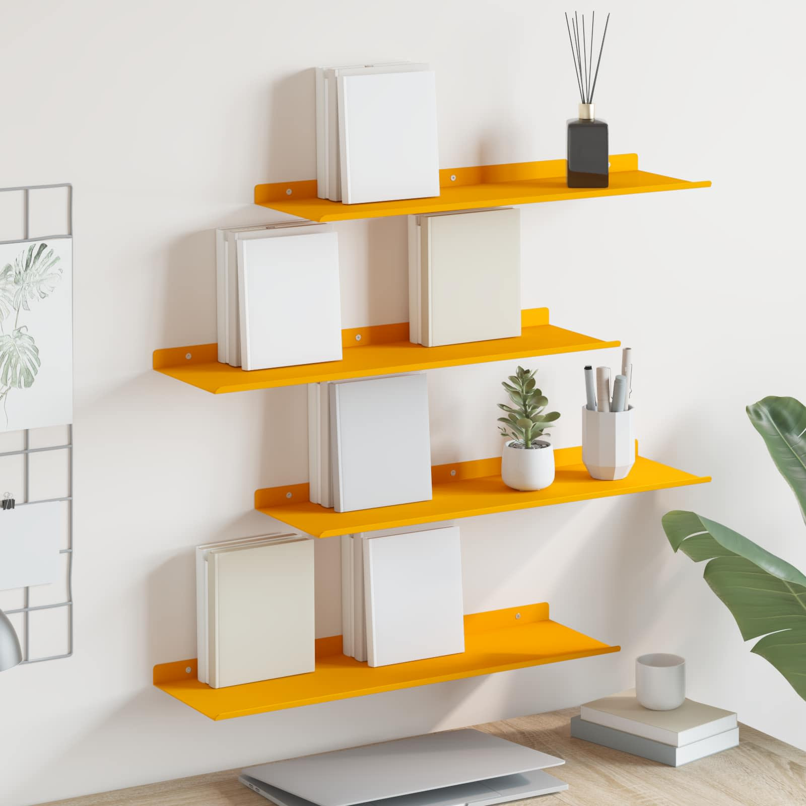 vidaXL Schwebendes Regal 4 pcs Senfgelb 60 x 18 x 2,5 cm Stahl