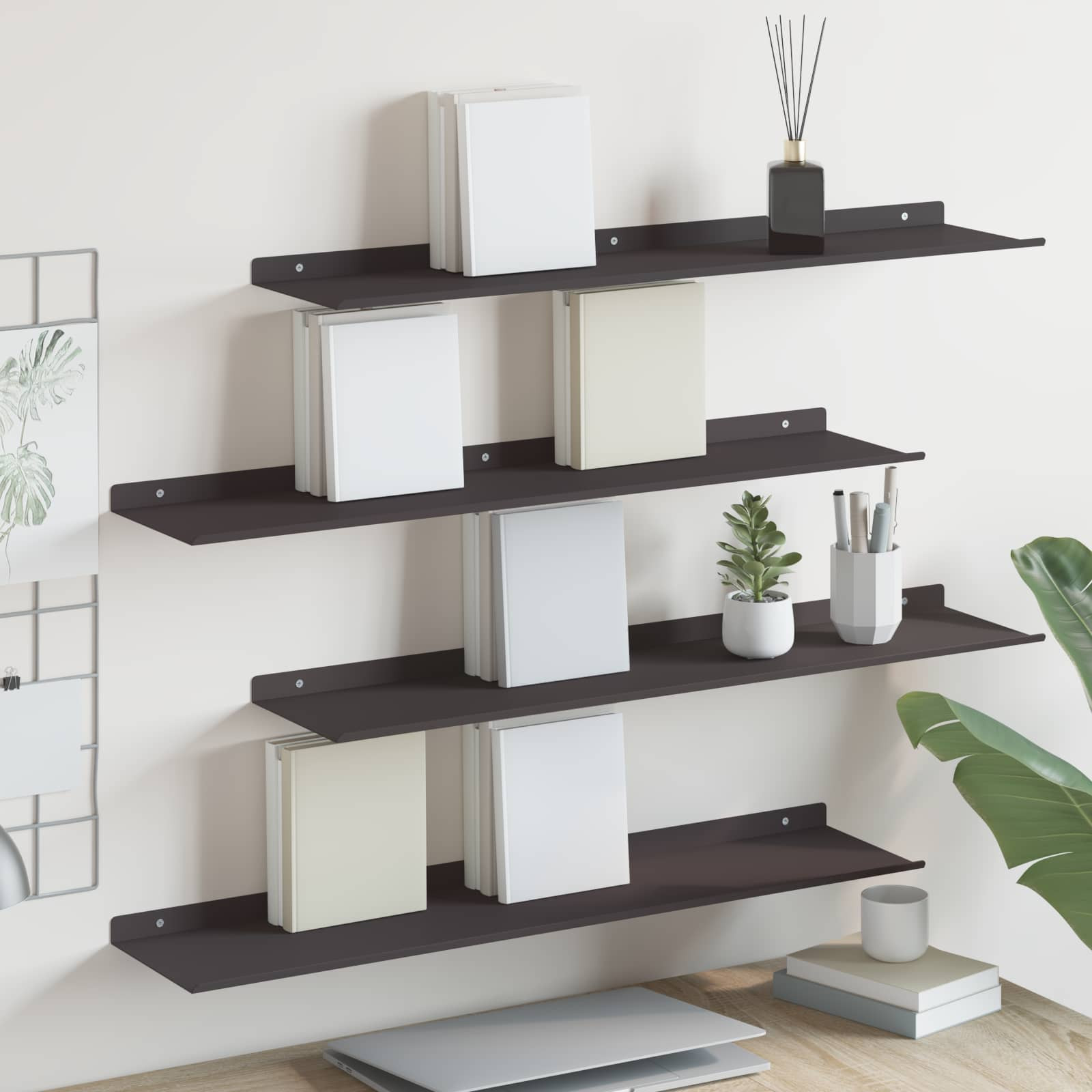 vidaXL Schwebendes Regal 4 pcs Schwarz 80 x 18 x 2,5 cm Stahl