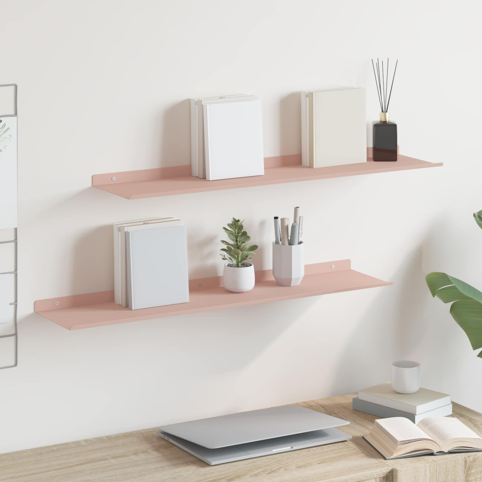 vidaXL Schwebendes Regal 2 pcs Rosa 80 x 18 x 2,5 cm Stahl