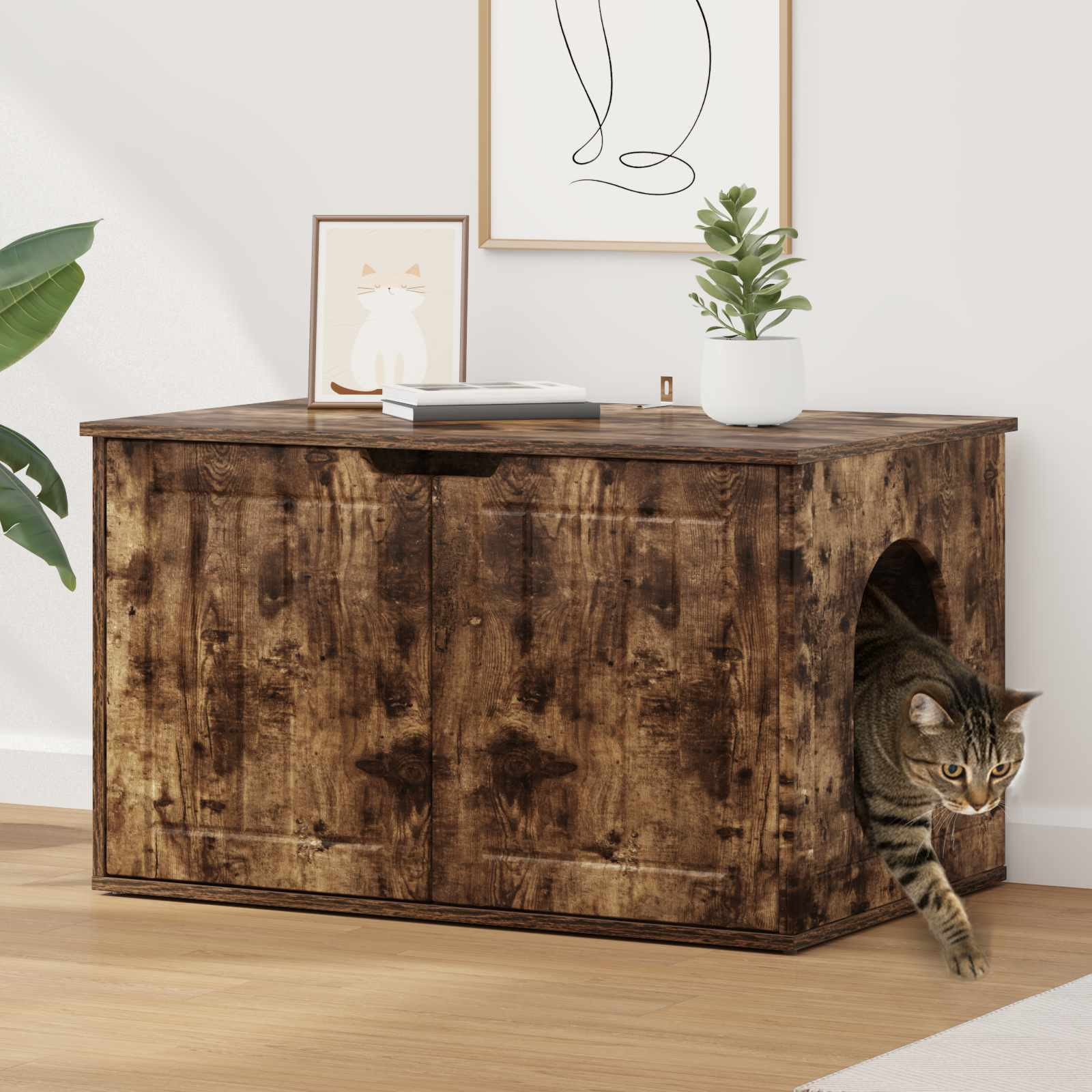 vidaXL Katzenhaus Geräucherte Eiche 85 x 55 x 50,5 cm Holzwerkstoff