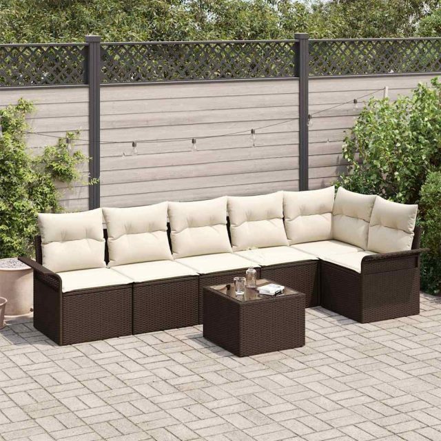 vidaXL Gartensofa-set mit Kissen 7 pcs Braun Poly-Rattan