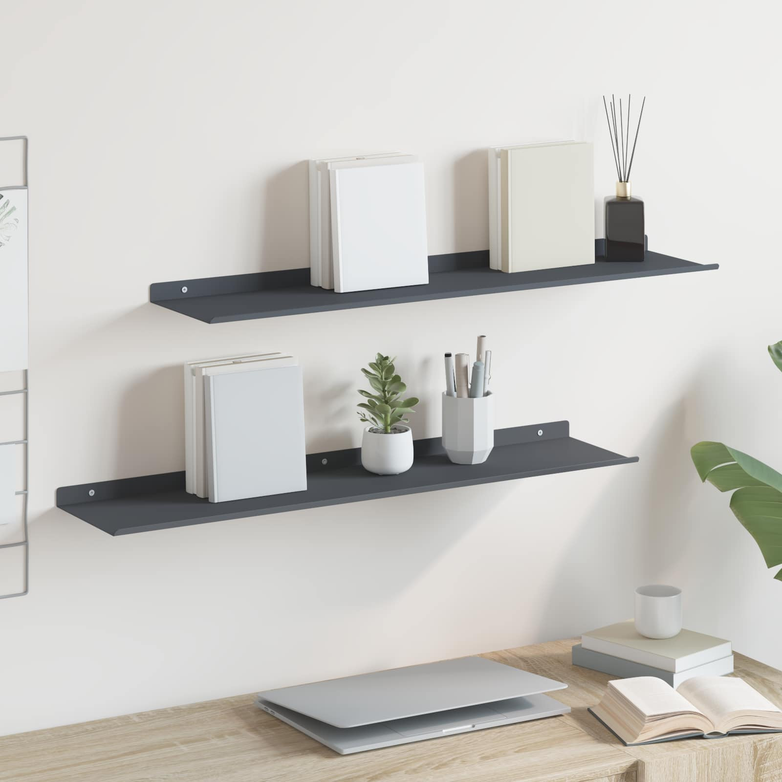 vidaXL Schwebendes Regal 2 pcs Anthrazit 80 x 18 x 2,5 cm Stahl