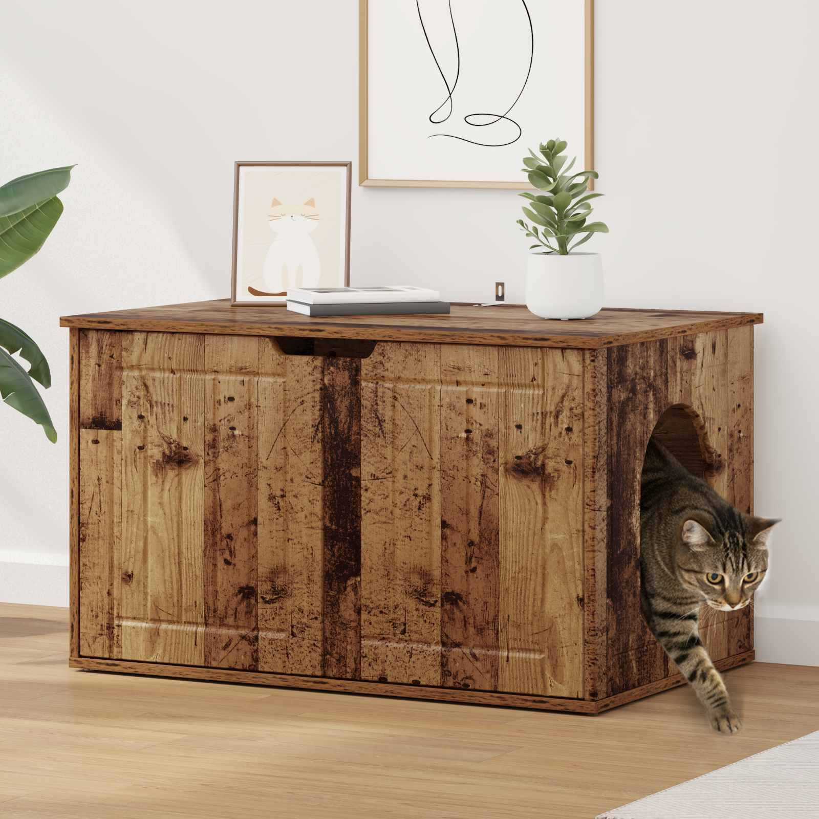 vidaXL Katzenhaus Altholz 85 x 55 x 50,5 cm Holzwerkstoff
