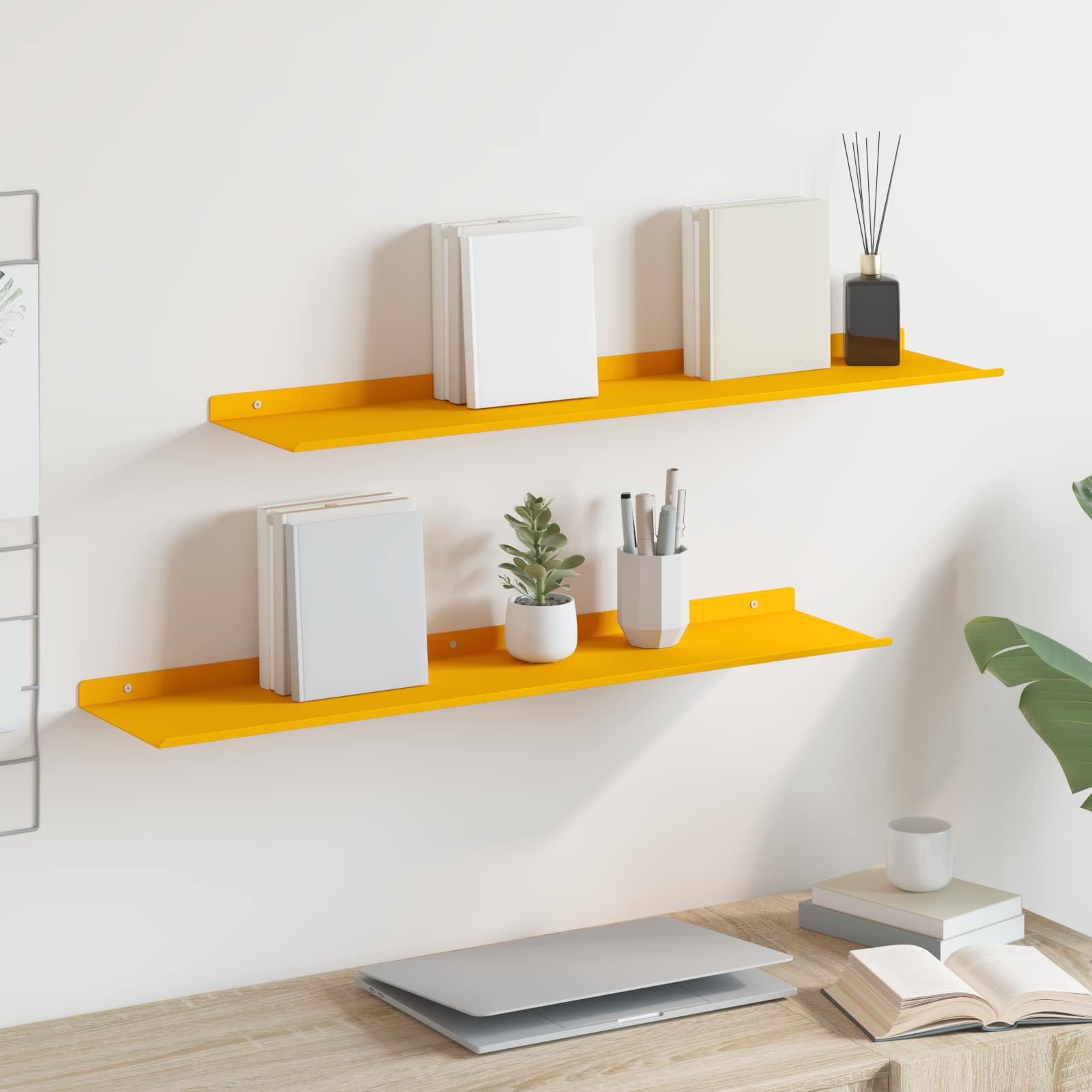 vidaXL Schwebendes Regal 2 pcs Senfgelb 80 x 18 x 2,5 cm Stahl