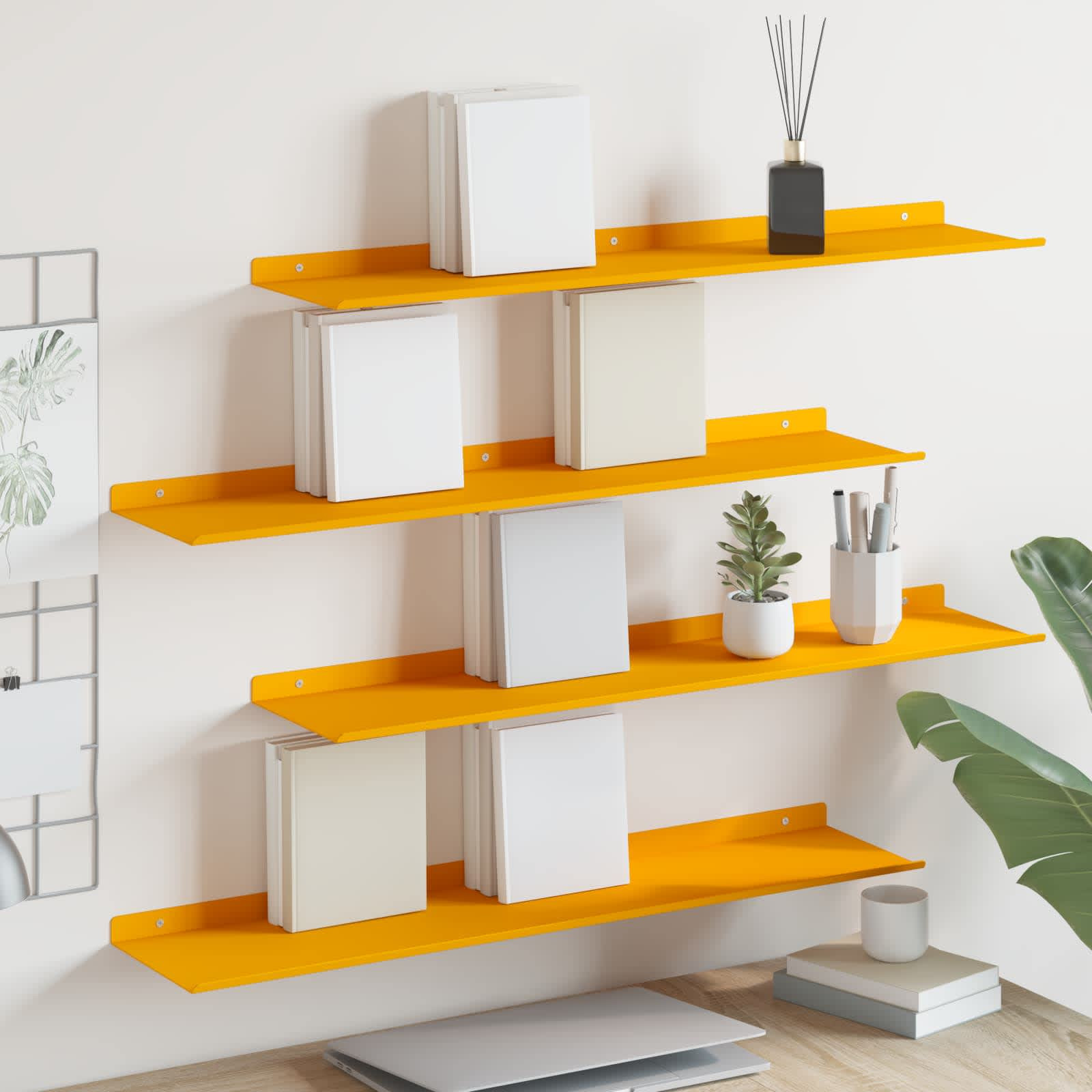 vidaXL Schwebendes Regal 4 pcs Senfgelb 80 x 18 x 2,5 cm Stahl