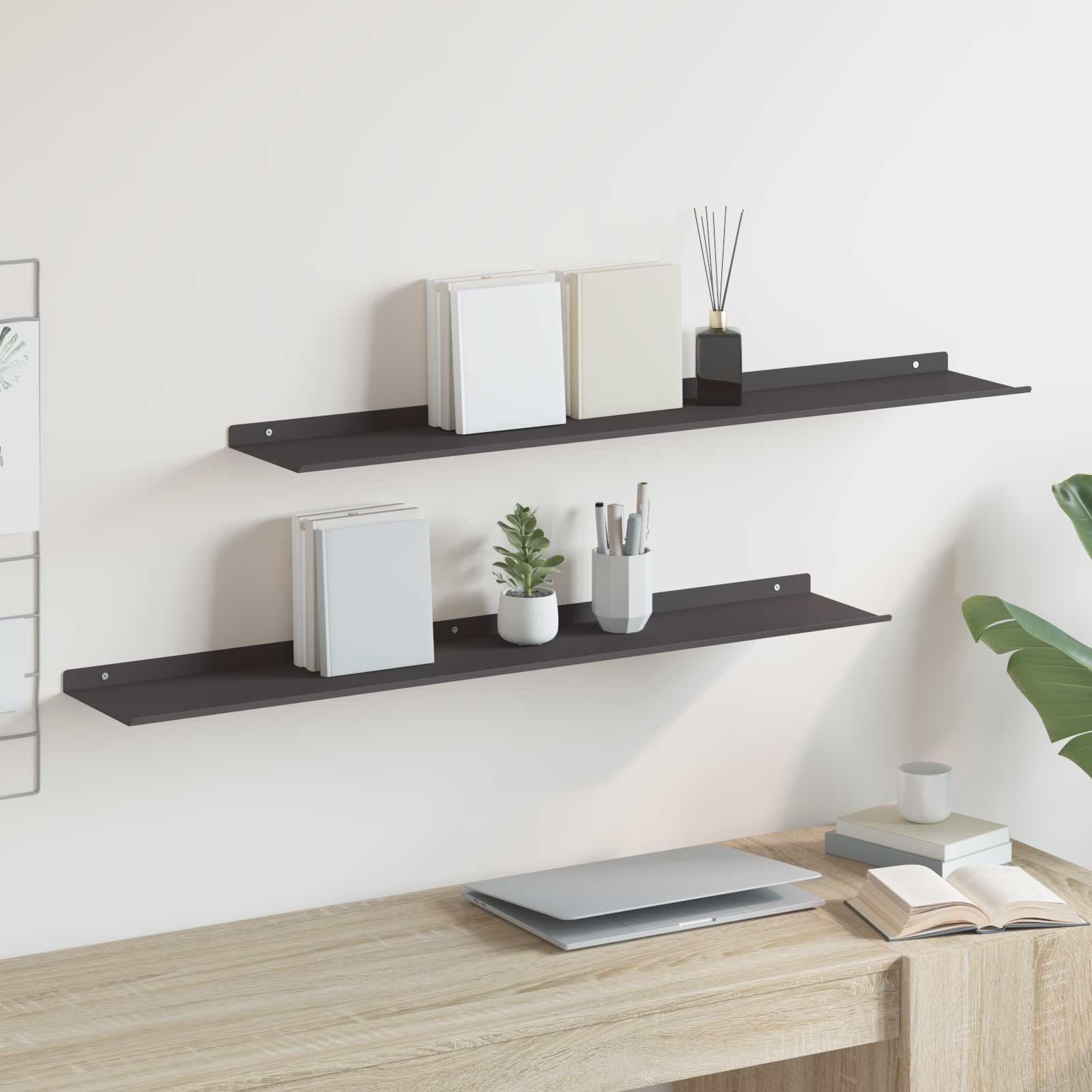 vidaXL Schwebendes Regal 2 pcs Schwarz 100 x 18 x 2,5 cm Stahl