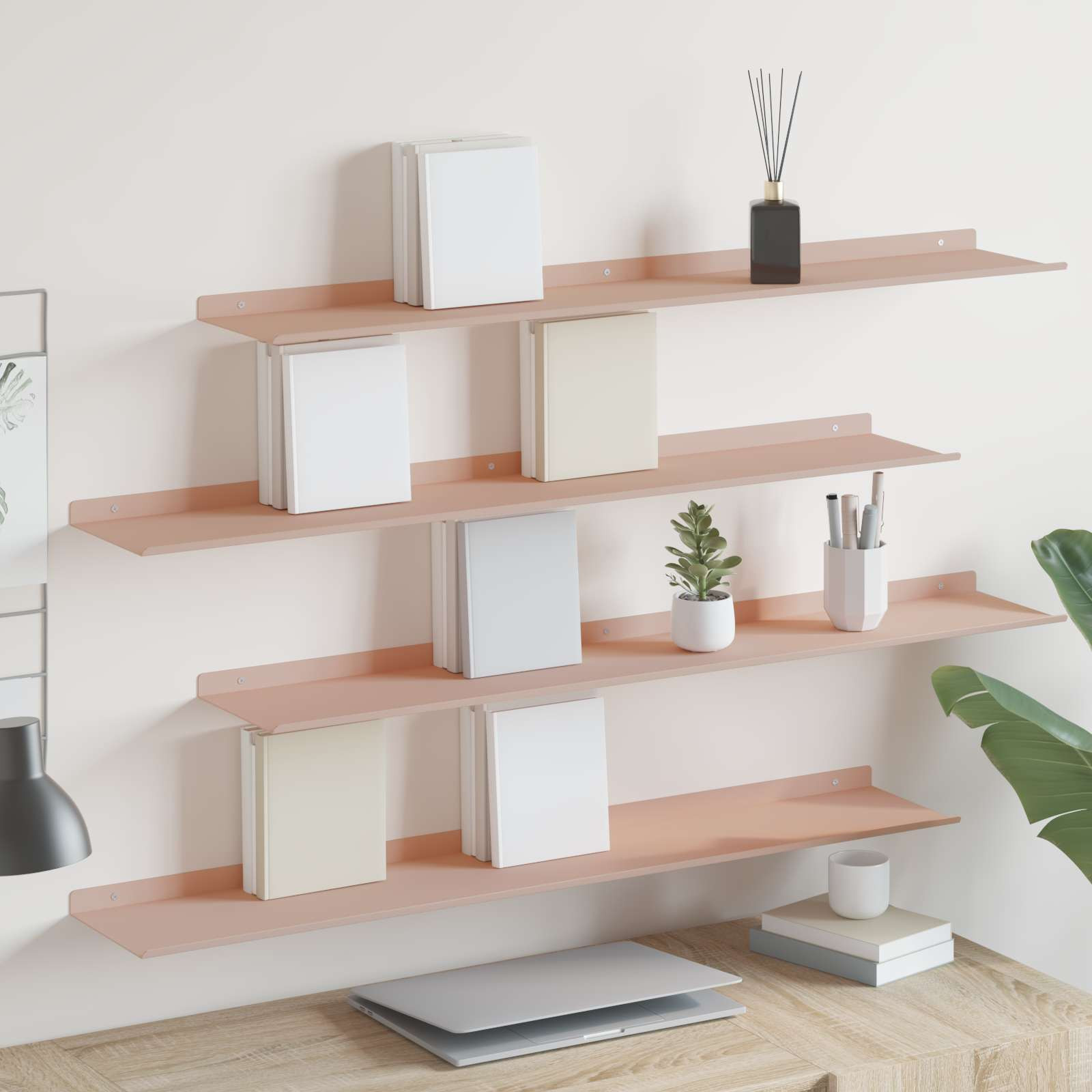 vidaXL Schwebendes Regal 4 pcs Rosa 100 x 18 x 2,5 cm Stahl