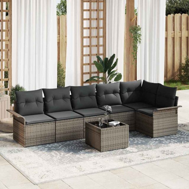 vidaXL Gartensofa-set mit Kissen 7 pcs Grau Poly-Rattan