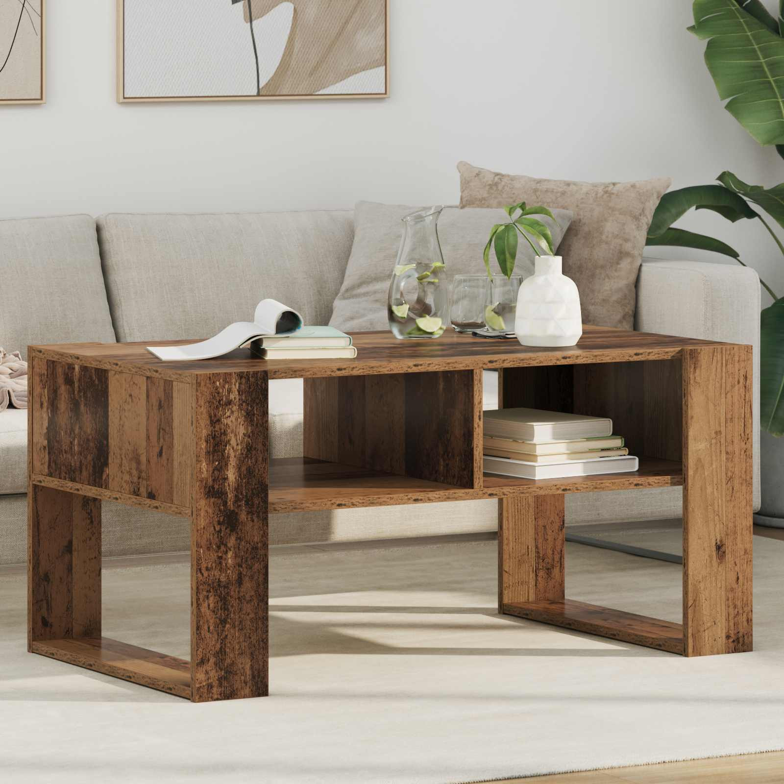 vidaXL Couchtisch mit Speicher Altholz 92 x 53 x 45 cm Holzwerkstoff