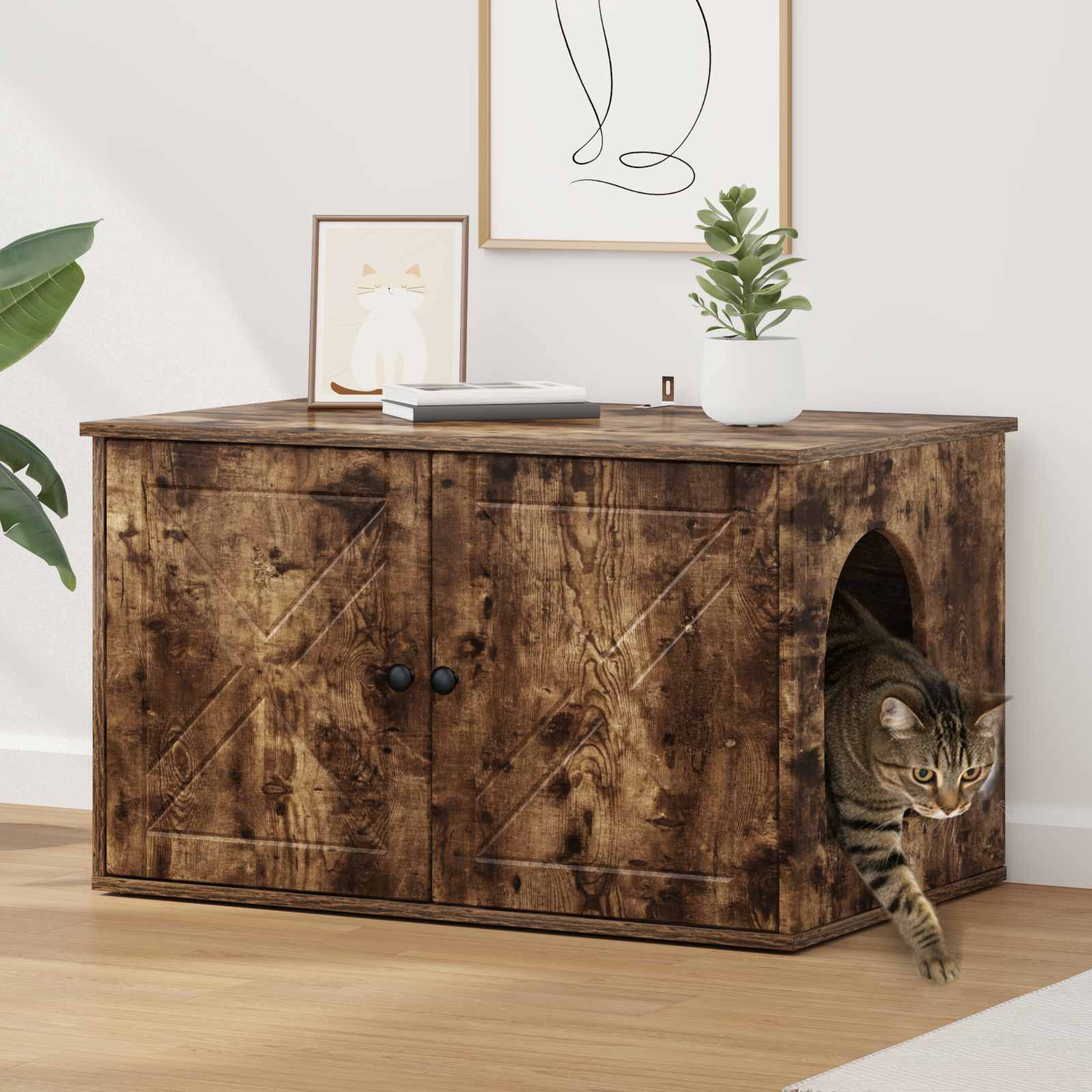 vidaXL Katzenhaus Geräucherte Eiche 85 x 55 x 50 cm Holzwerkstoff