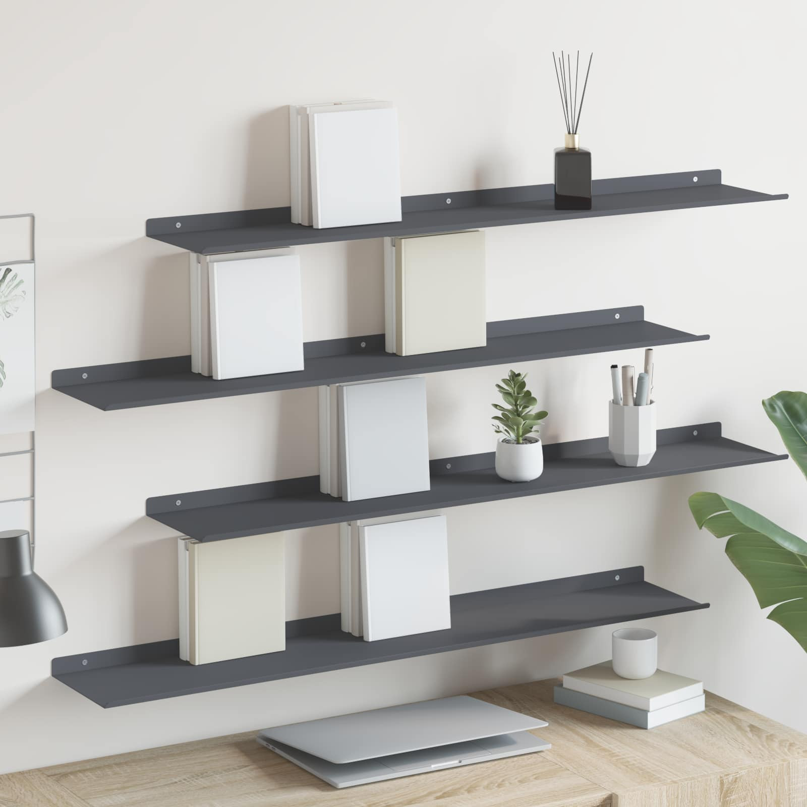 vidaXL Schwebendes Regal 4 pcs Anthrazit 100 x 18 x 2,5 cm Stahl