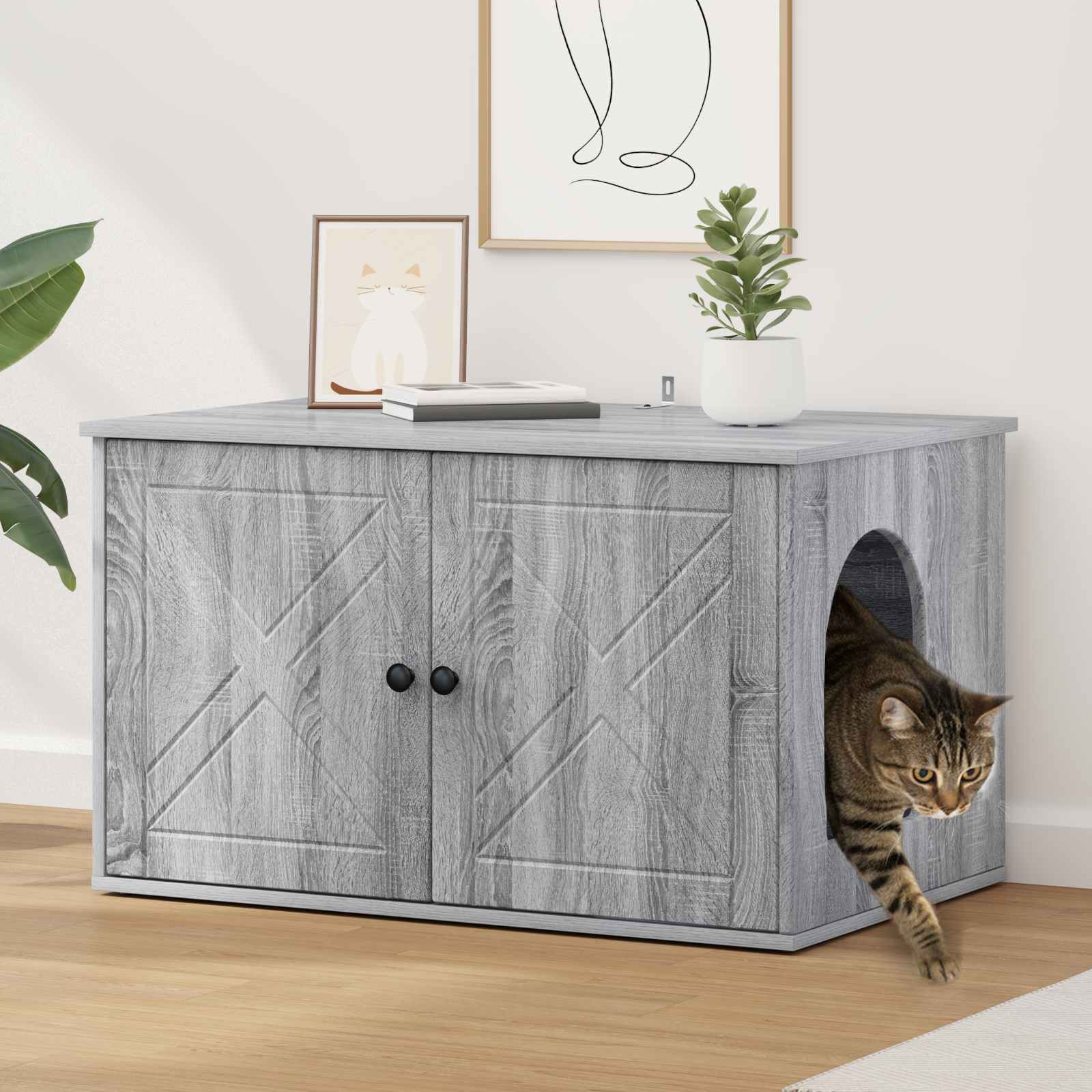 vidaXL Katzenhaus Graues Sonoma 85 x 55 x 50 cm Holzwerkstoff
