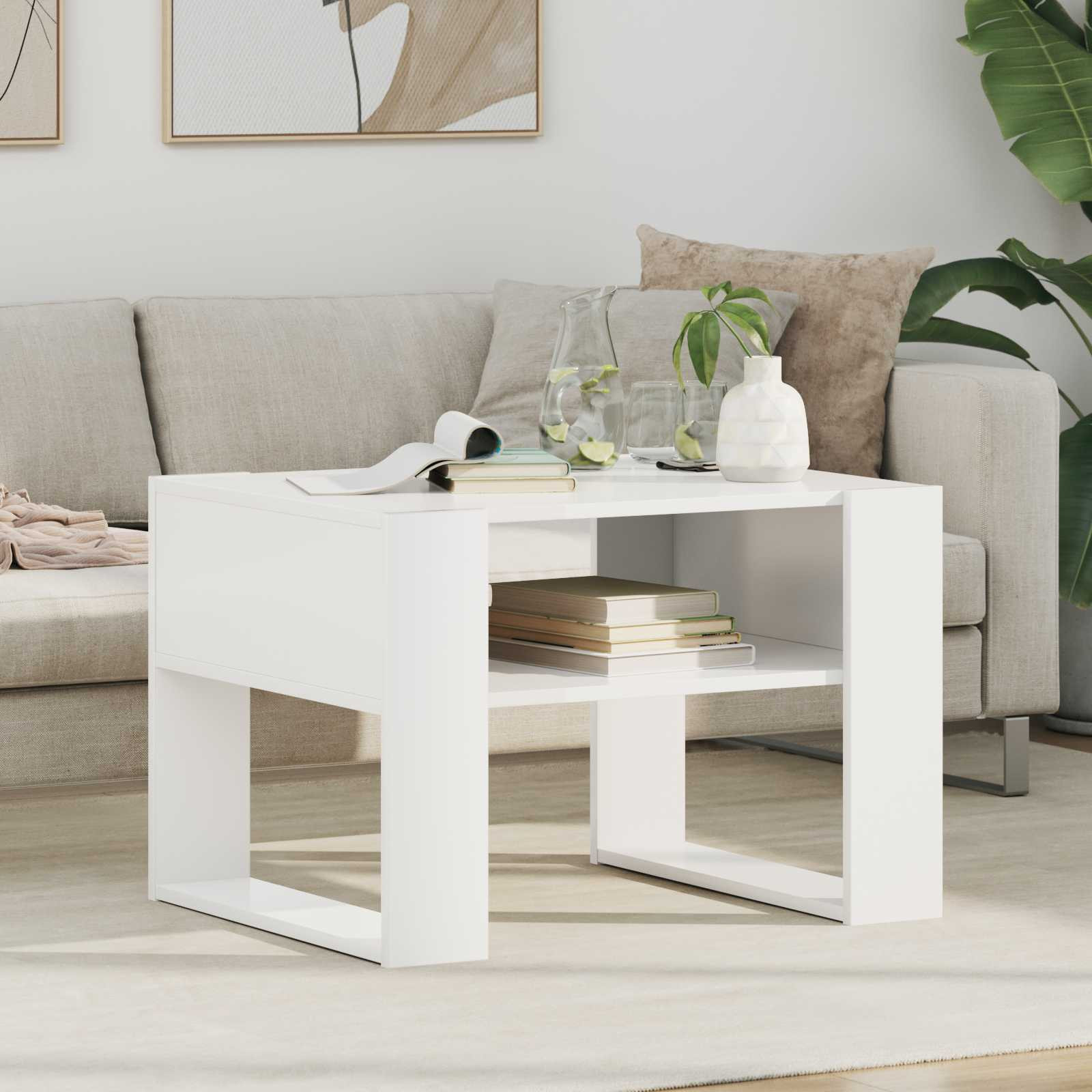 vidaXL Couchtisch mit Speicher Weiß 66 x 53 x 45 cm Holzwerkstoff