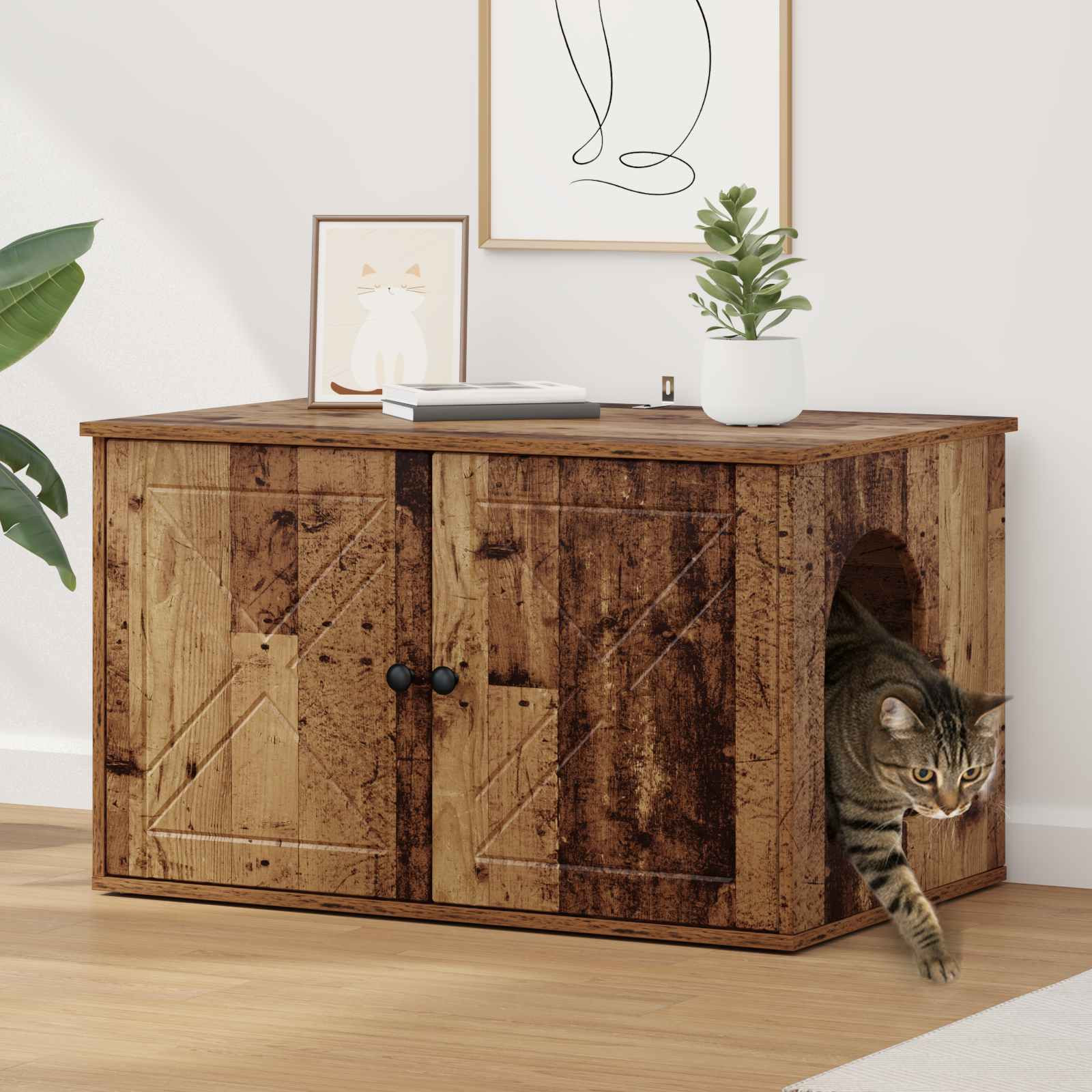 vidaXL Katzenhaus Altholz 85 x 55 x 50 cm Holzwerkstoff