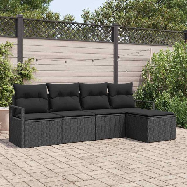 vidaXL Sofa Set mit Kissen 5 pcs Schwarz Poly Rattan