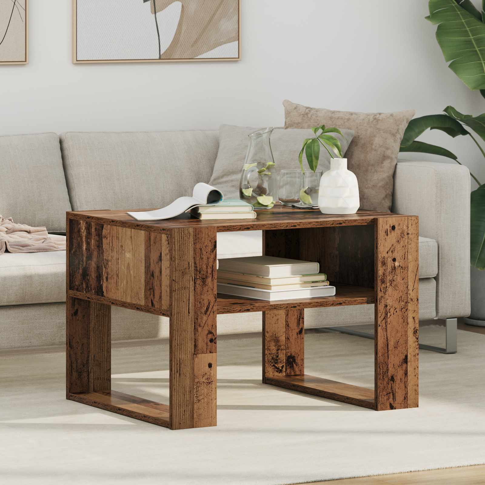 vidaXL Couchtisch mit Speicher Altholz 66 x 53 x 45 cm Holzwerkstoff