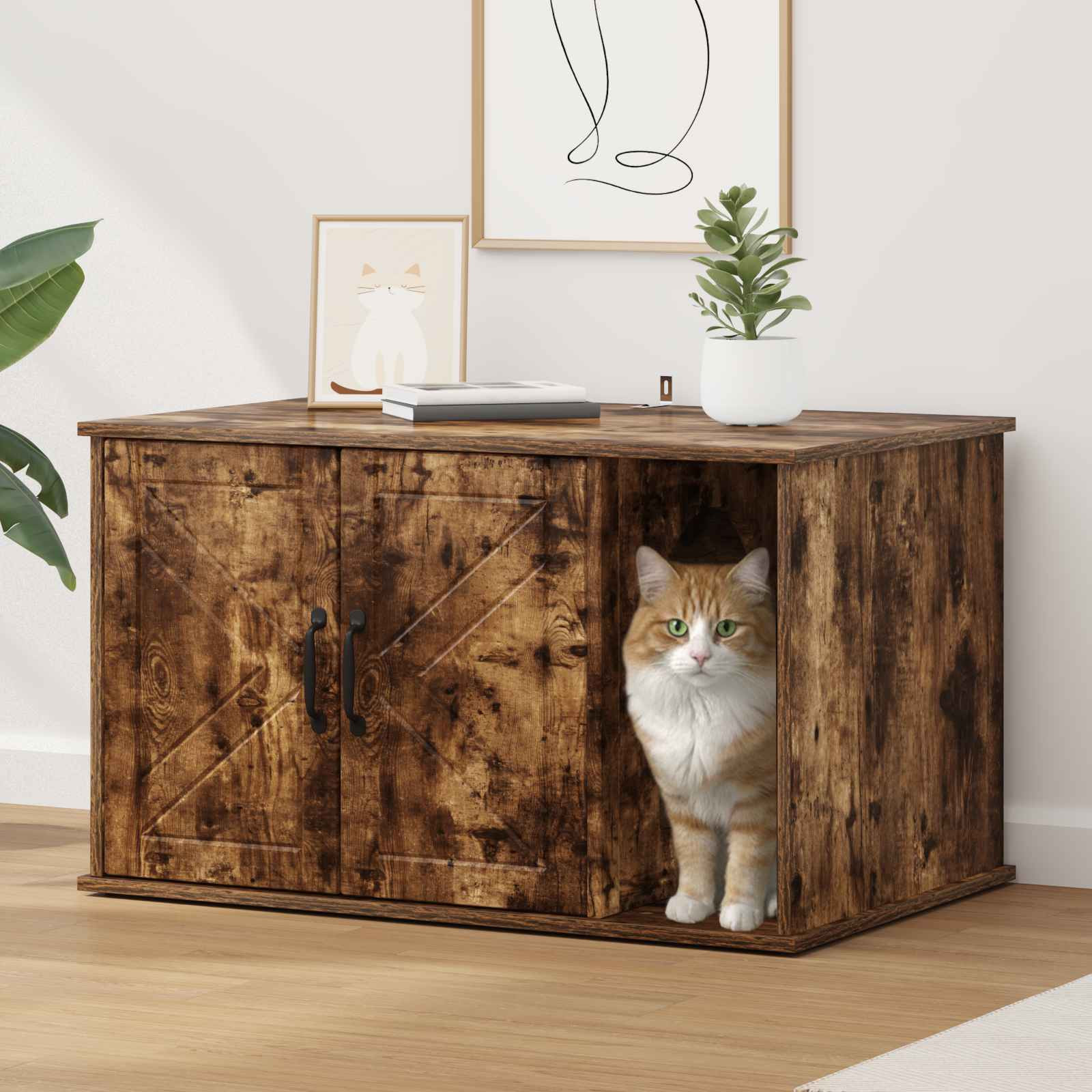 vidaXL Katzenhaus Geräucherte Eiche 85 x 55 x 50 cm Holzwerkstoff
