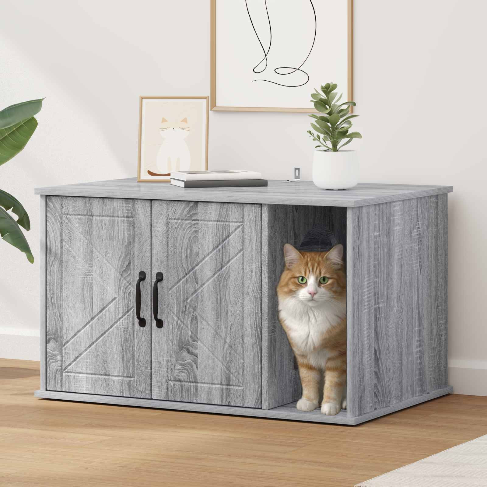 vidaXL Katzenhaus Graues Sonoma 85 x 55 x 50 cm Holzwerkstoff