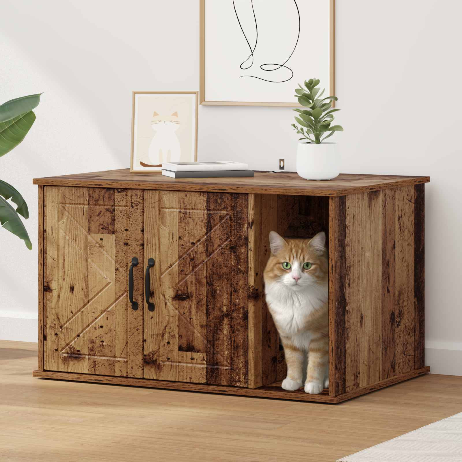 vidaXL Katzenhaus Altholz 85 x 55 x 50 cm Holzwerkstoff