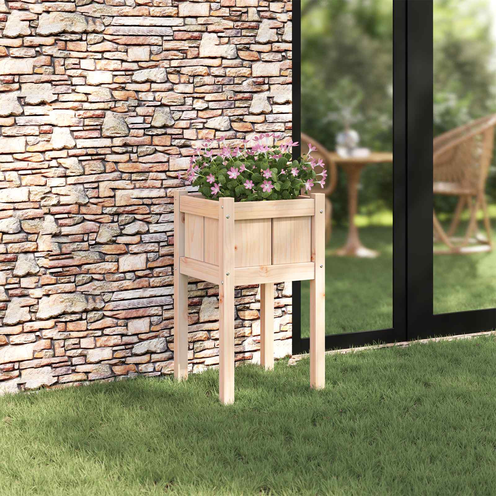 vidaXL Garten-Pflanzgefäß Natur 40 x 40 x 70 cm Massives Kiefernholz