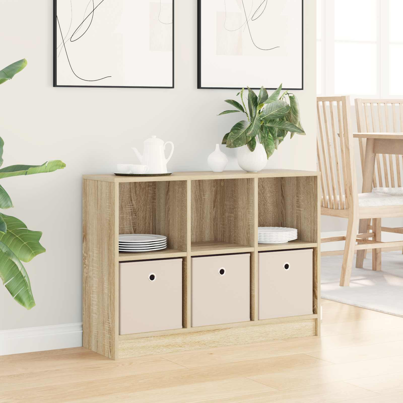 vidaXL Sideboard mit Schubladen Sonoma-Eiche 88,5 x 27,5 x 63,5 cm